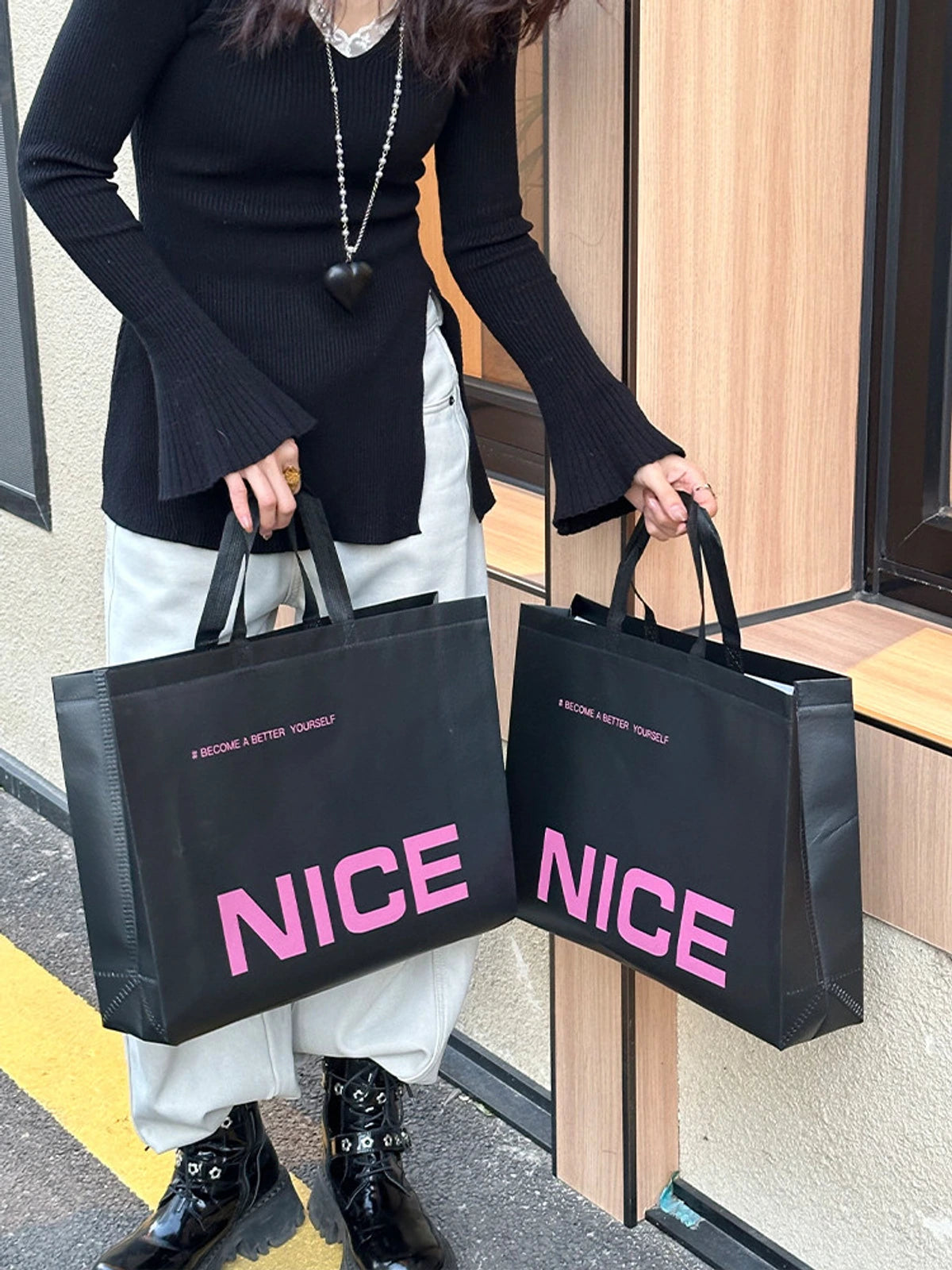 Black Laminated Non-Woven Tote Bags — Printed & Plain product view 3