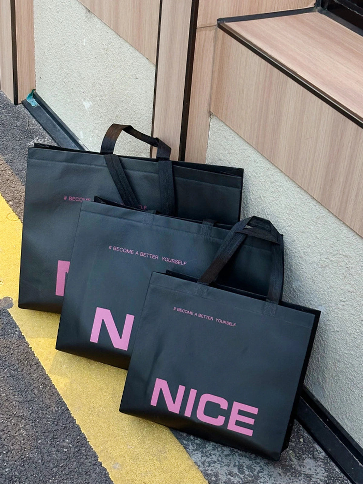 Black Laminated Non-Woven Tote Bags — Printed & Plain product view 4