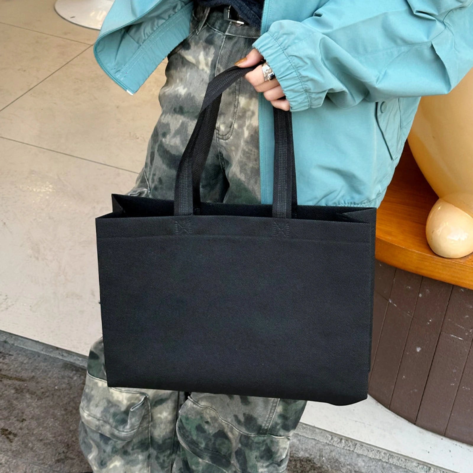 Black Non-Woven Tote Bags — 5 Styles — BlackPlain