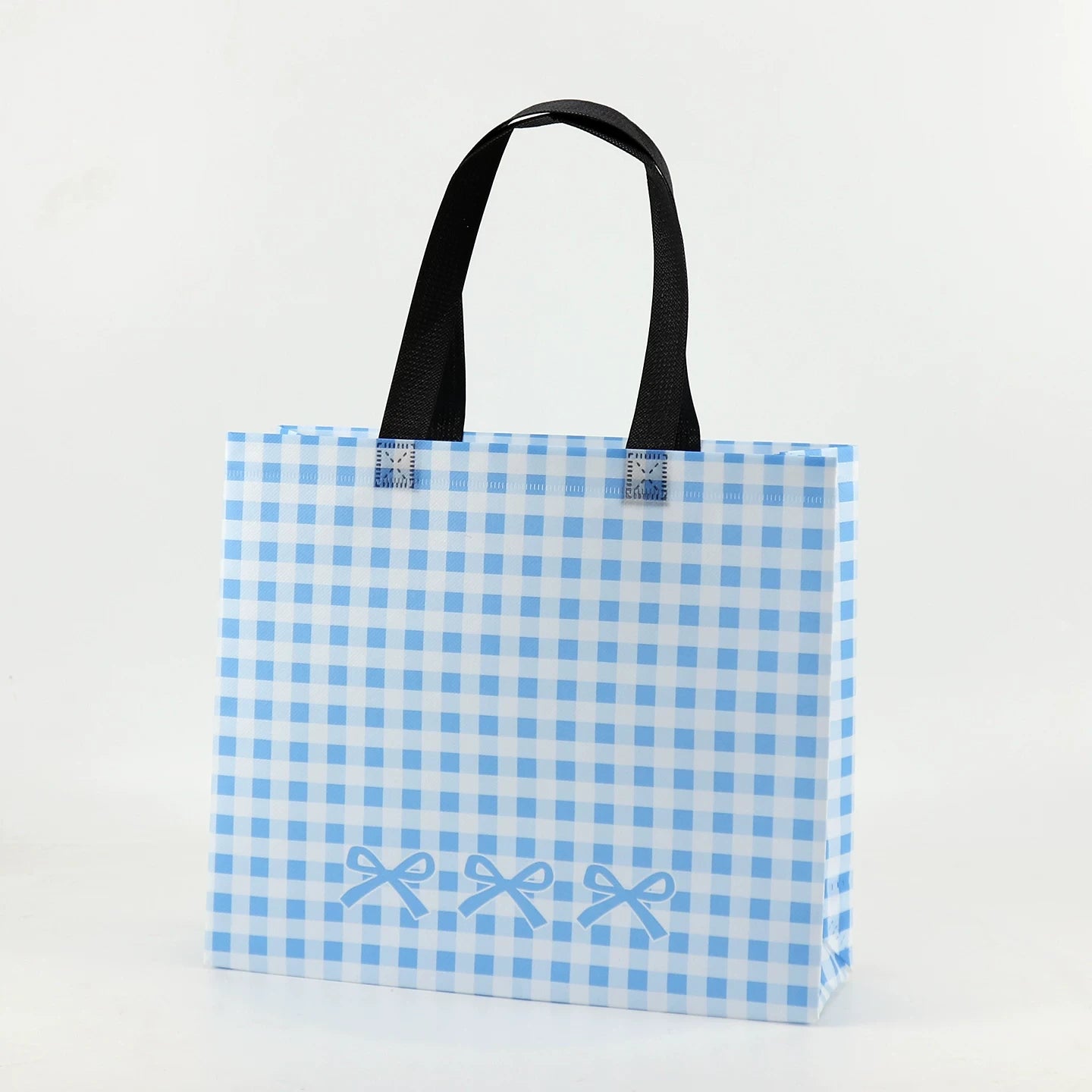 Blue plaid non-woven tote bag