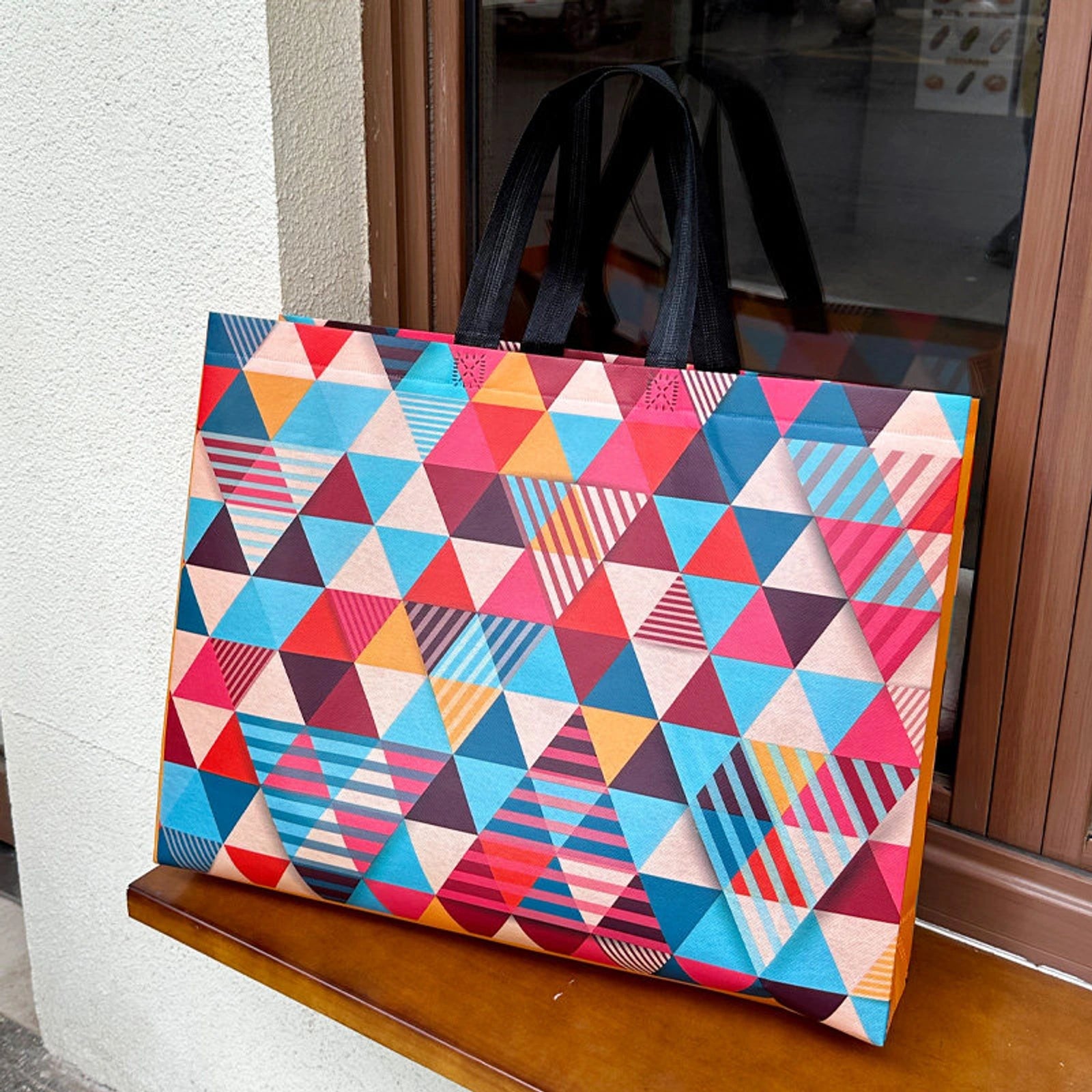 Bohemian Print Non-Woven Tote Bags — 1 Style — Colorful Check