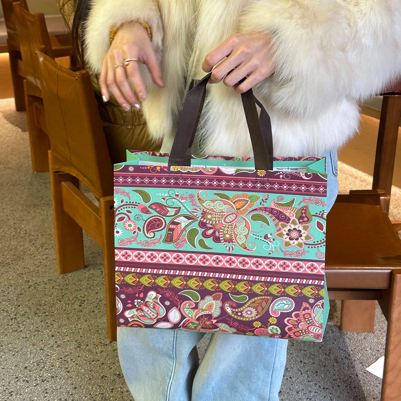Bohemian Print Non-Woven Tote Bags — 2 Styles — Blue Dream Floral Print