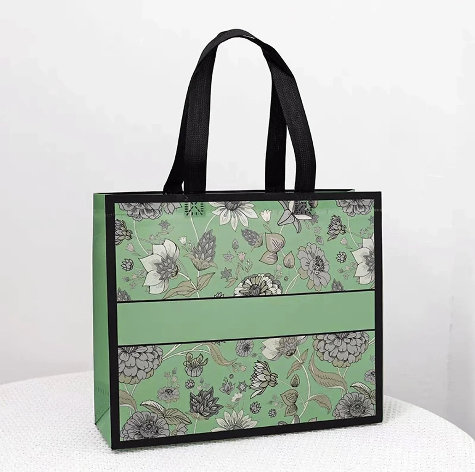Fashion Teal Floral boutique laminated non-woven tote bags — 30 designs