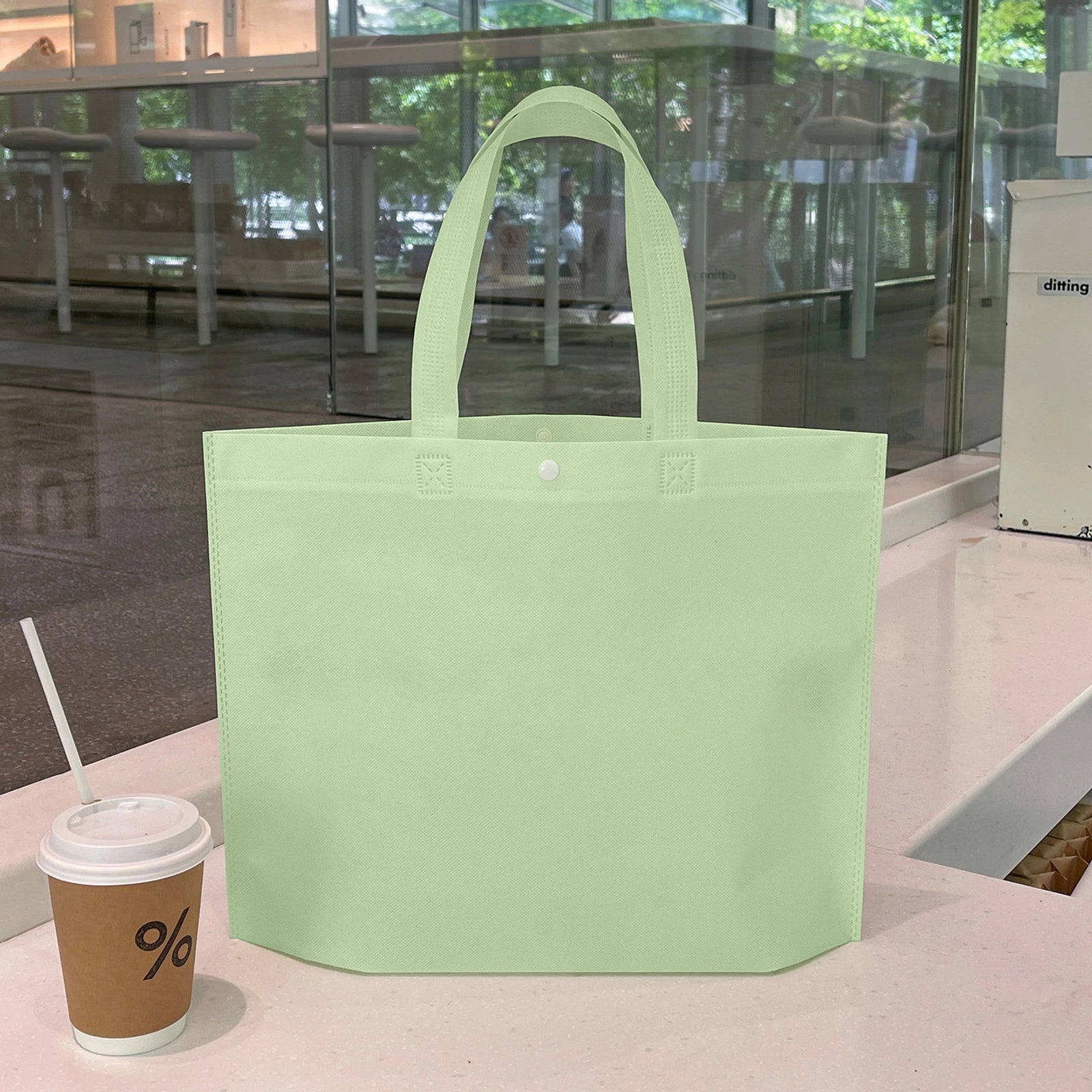 Boutique Non-Woven Garment Packaging Bags — 10 Styles — Light Green Plain Tote