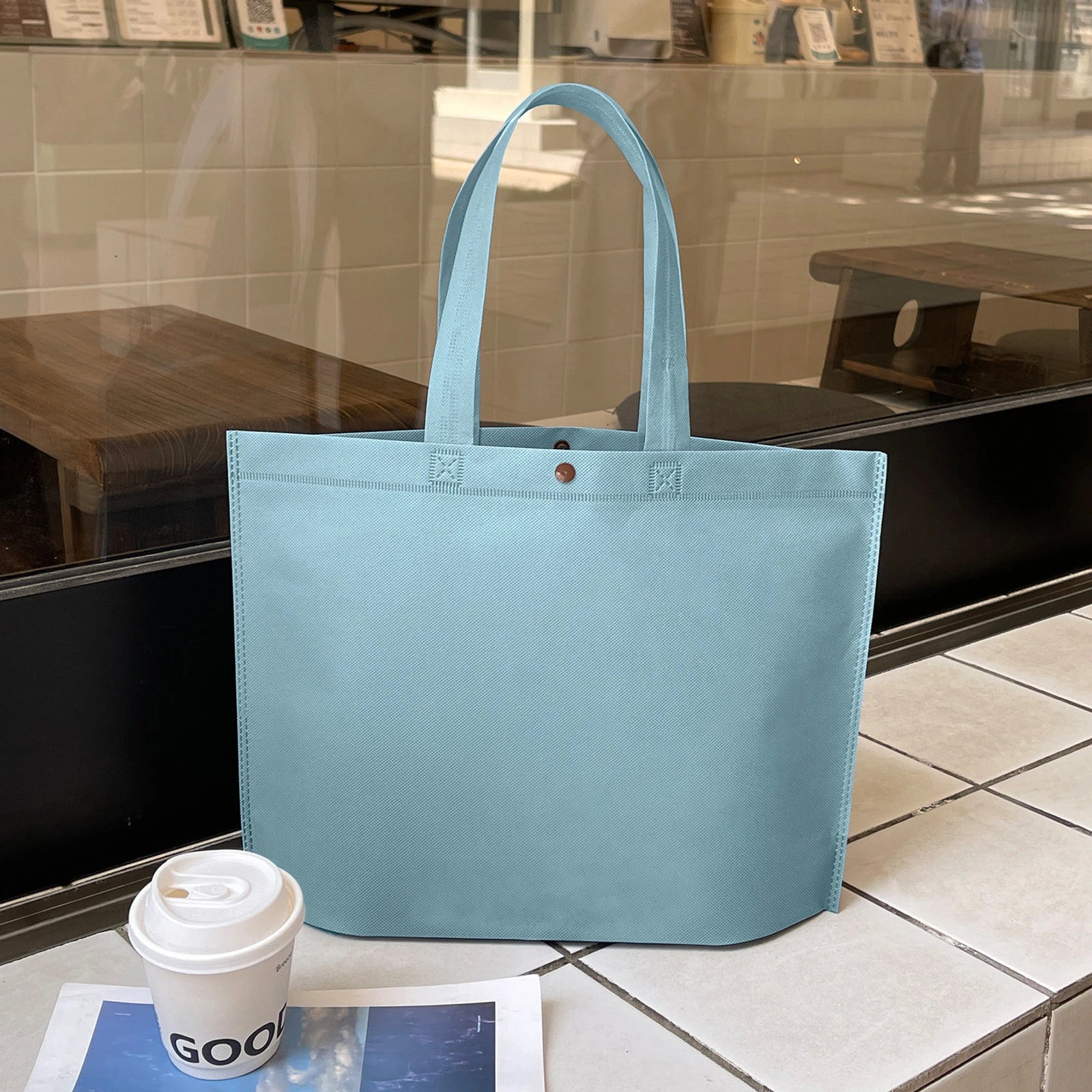 Boutique Non-Woven Garment Packaging Bags — 13 Styles — Haze Blue Plain Tote