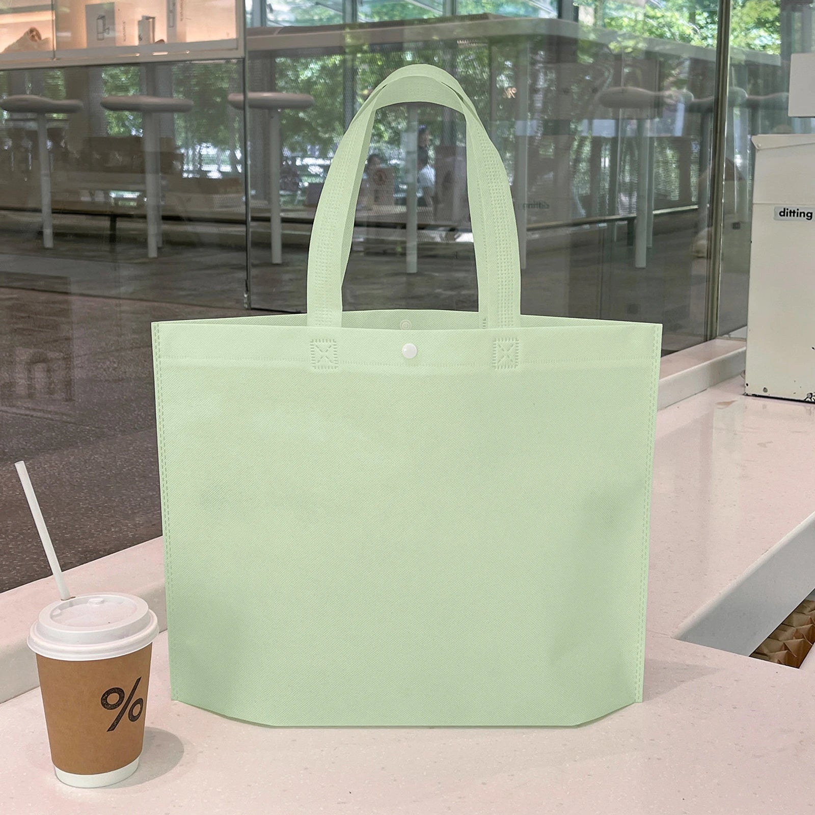 Boutique Non-Woven Garment Packaging Bags — 13 Styles — Light Green Plain Tote