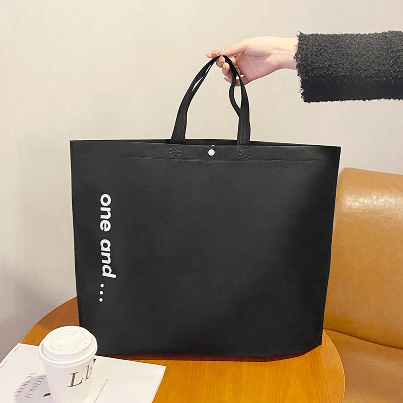 Boutique Non-Woven Garment Packaging Bags — 21 Styles — one and Black Shoulder Carry Gusseted Tote