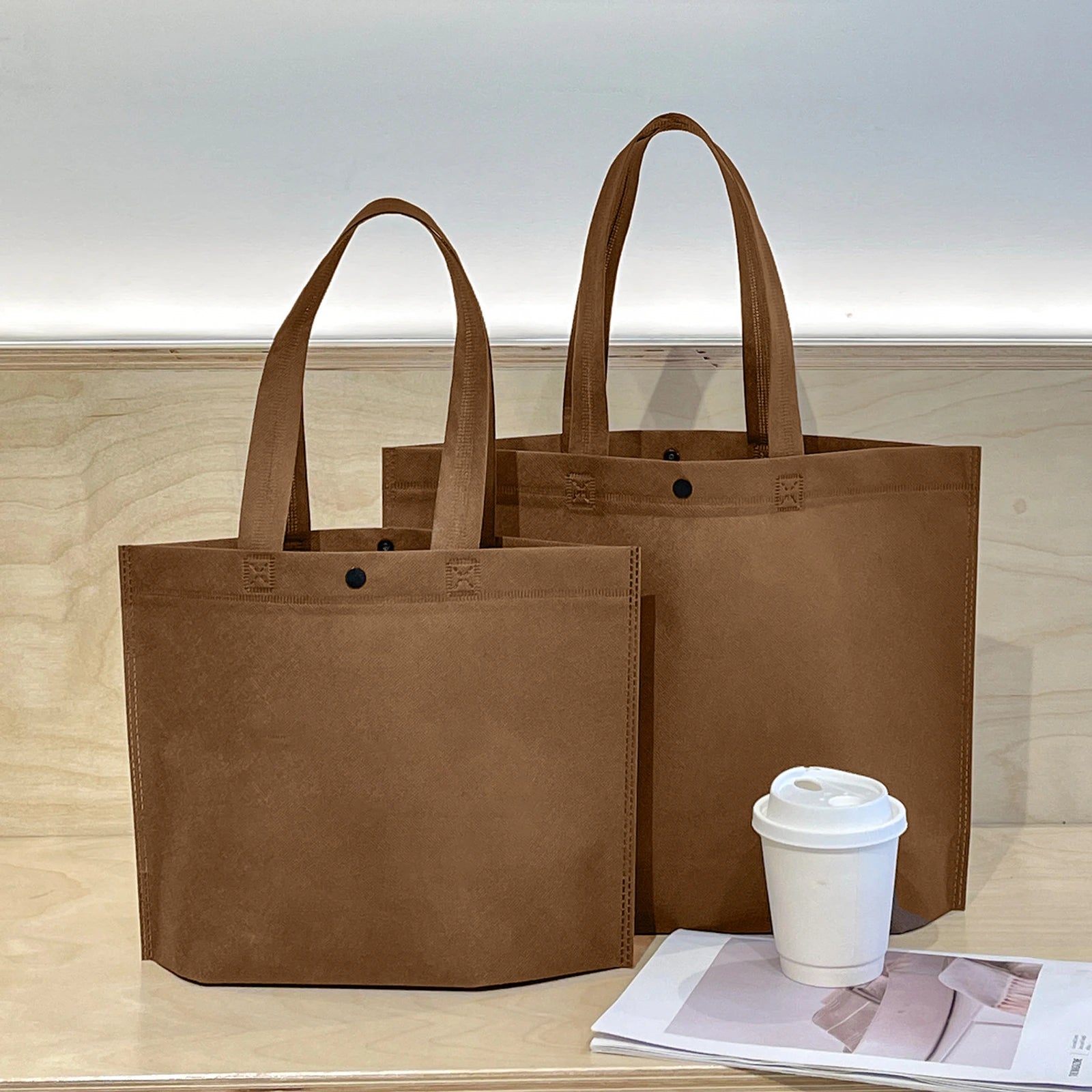 Boutique Non-Woven Garment Packaging Bags — 21 Styles — Plain Brown Shoulder Carry Gusseted Tote