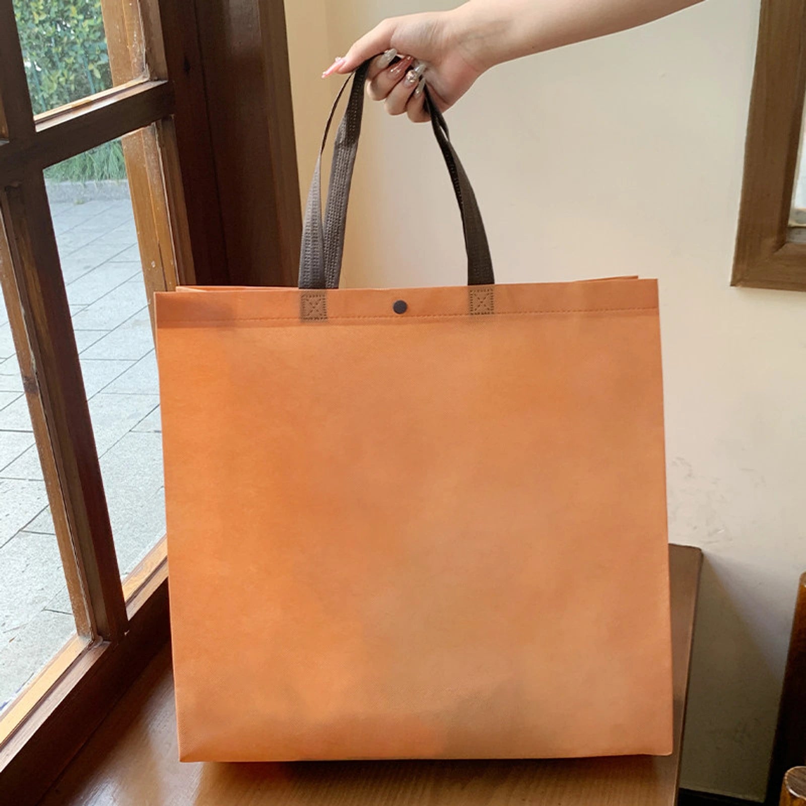 Boutique Non-Woven Garment Packaging Bags — 4 Styles — Khaki Snap — Closure Shoulder Carry Plain
