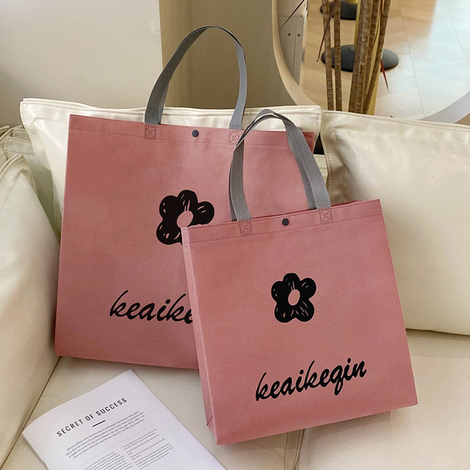Boutique Non-Woven Garment Packaging Bags — 5 Styles — Friendly Cute Print Pink Large 44*42*12CM