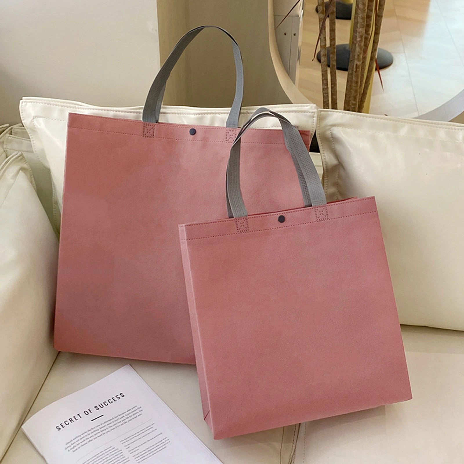Boutique Non-Woven Garment Packaging Bags — 5 Styles — Plain Pink Large 44*42*12CM
