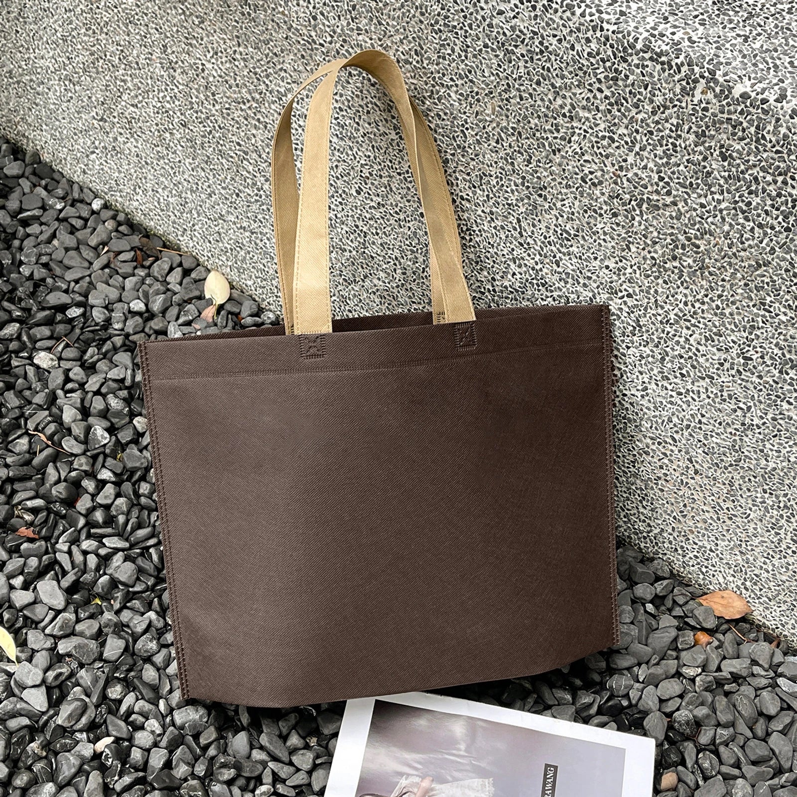 Boutique Non-Woven Garment Packaging Bags — 8 Styles — Plain Coffee Brown Tote Double — Layer Open — Top Hand Carry