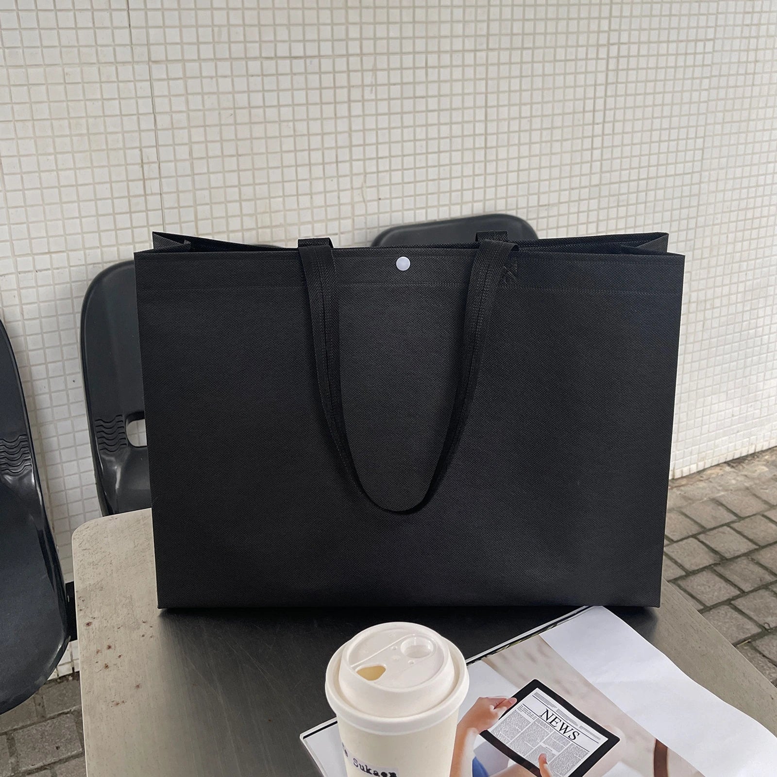 Boutique Non-Woven Tote Bags — 10 Styles — Black Plain Tote