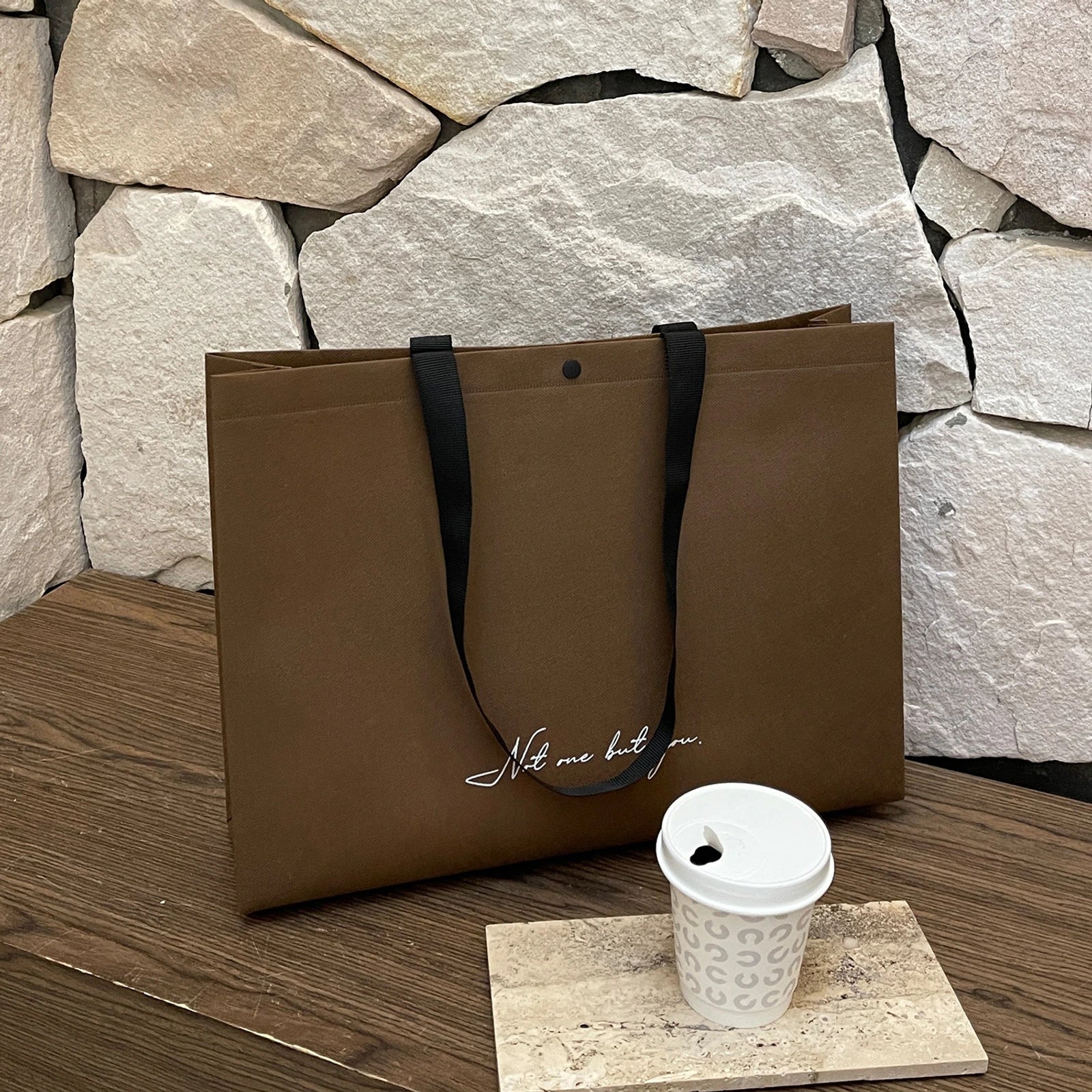 Boutique Non-Woven Tote Bags — 10 Styles — Brown Nobody But You Print Webbing Handles Tote