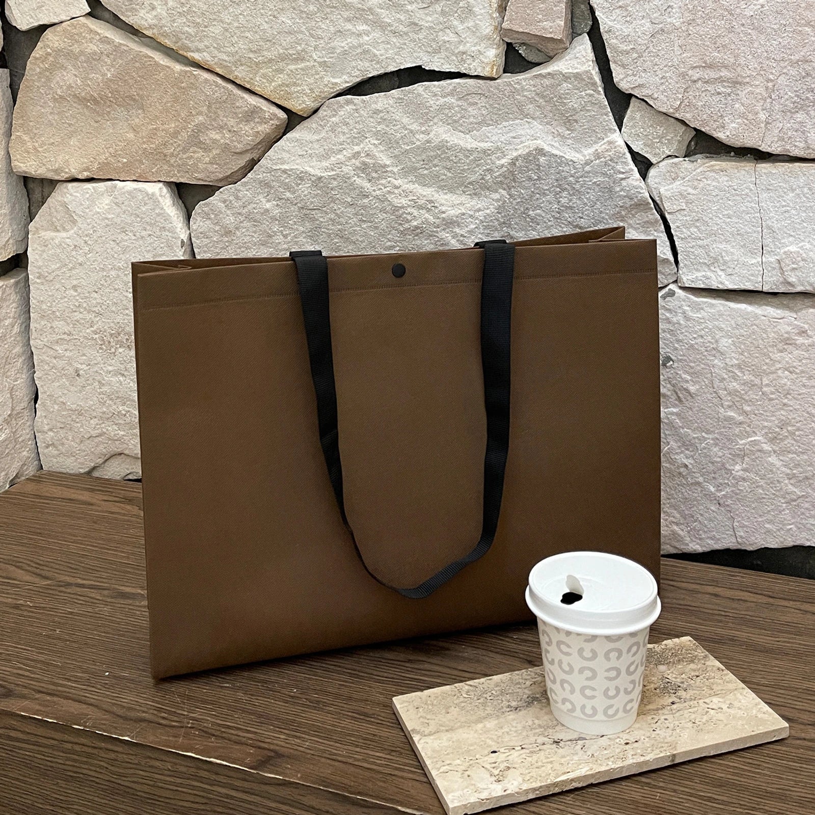 Boutique Non-Woven Tote Bags — 10 Styles — Brown Plain Webbing Handles Tote