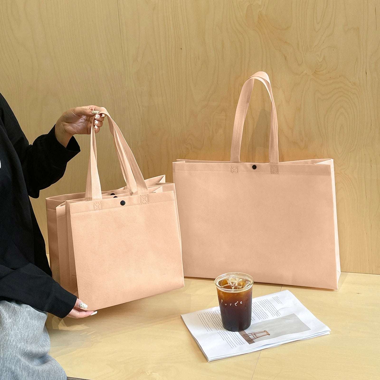 Boutique Non-Woven Tote Bags — 10 Styles — Light Pink Plain Tote