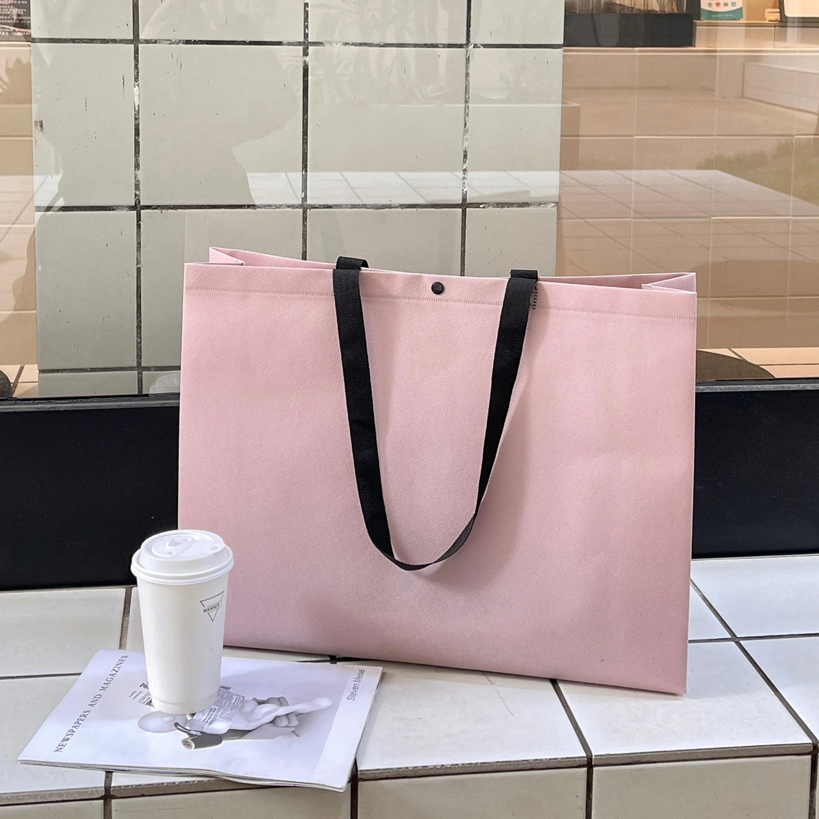 Boutique Non-Woven Tote Bags — 10 Styles — Light Purple Plain Webbing Handles Tote