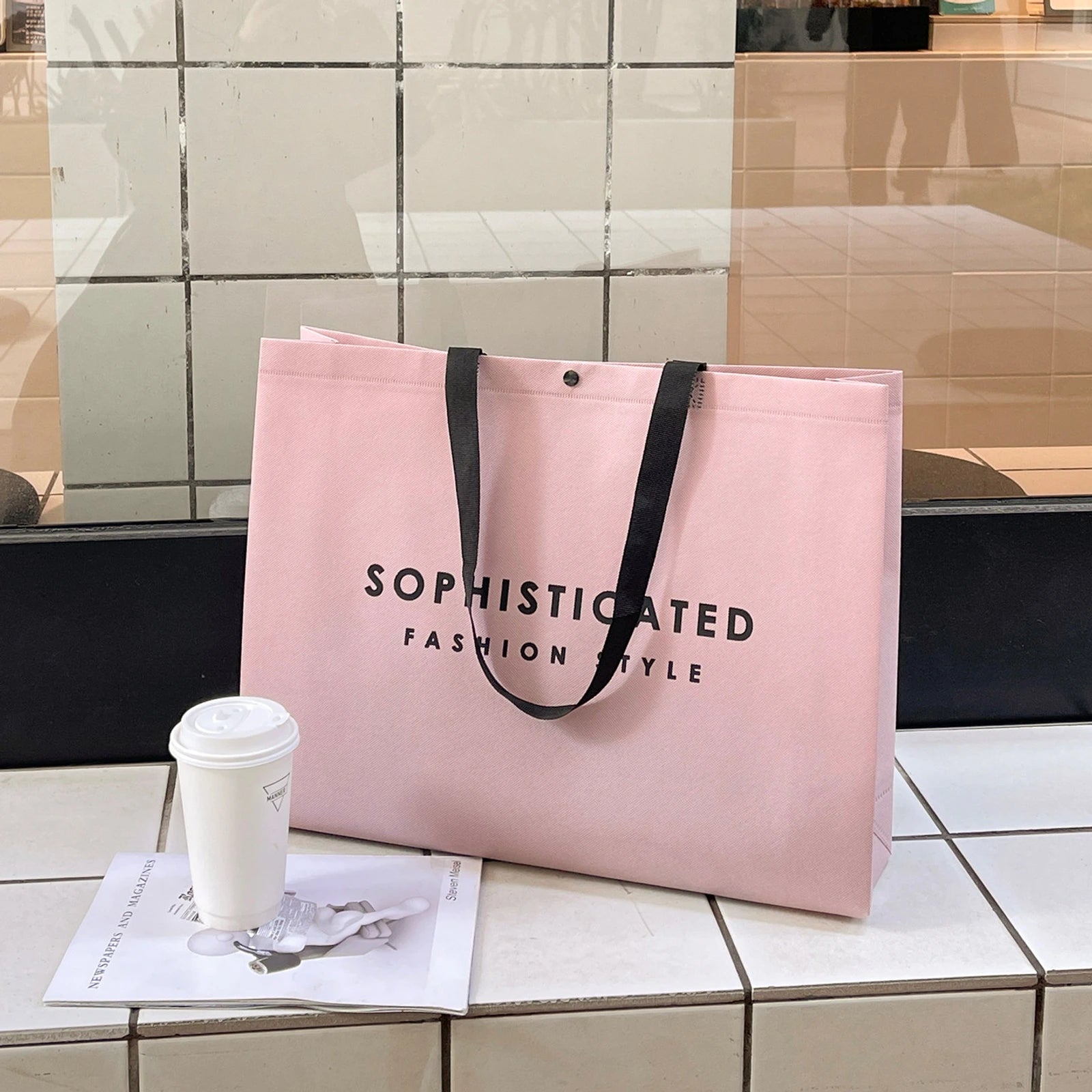 Boutique Non-Woven Tote Bags — 10 Styles — Light Purple SOPWebbing Handles Tote