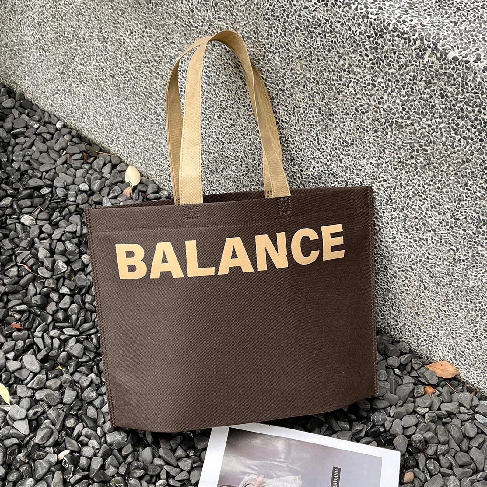 Boutique Non-Woven Tote Bags — 11 Styles — Heavy — Duty Tote — BALACoffee Brown Double — Layer Open — Top Hand Carry
