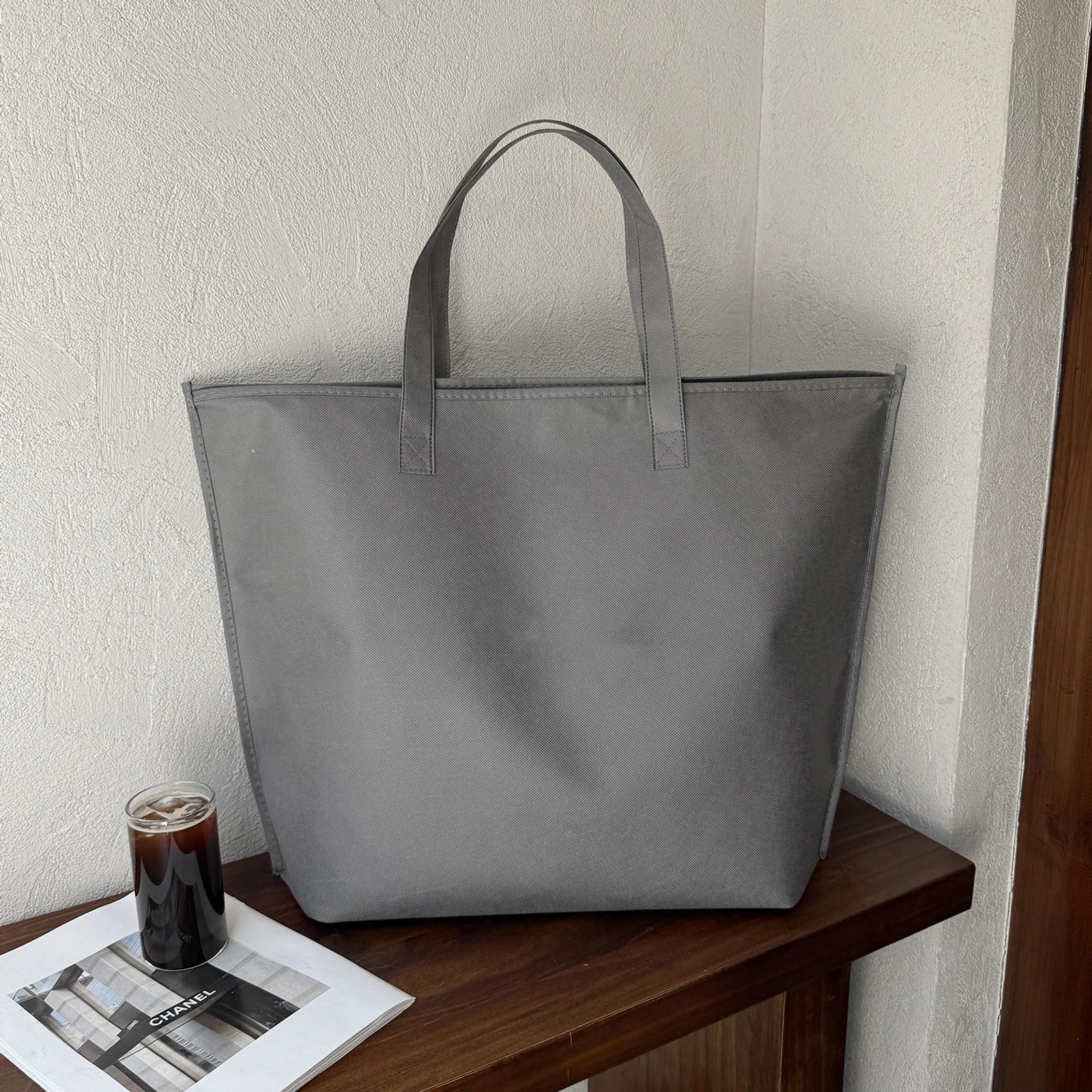 Boutique Non-Woven Tote Bags — 12 Styles — Gray Plain Zipper Tote