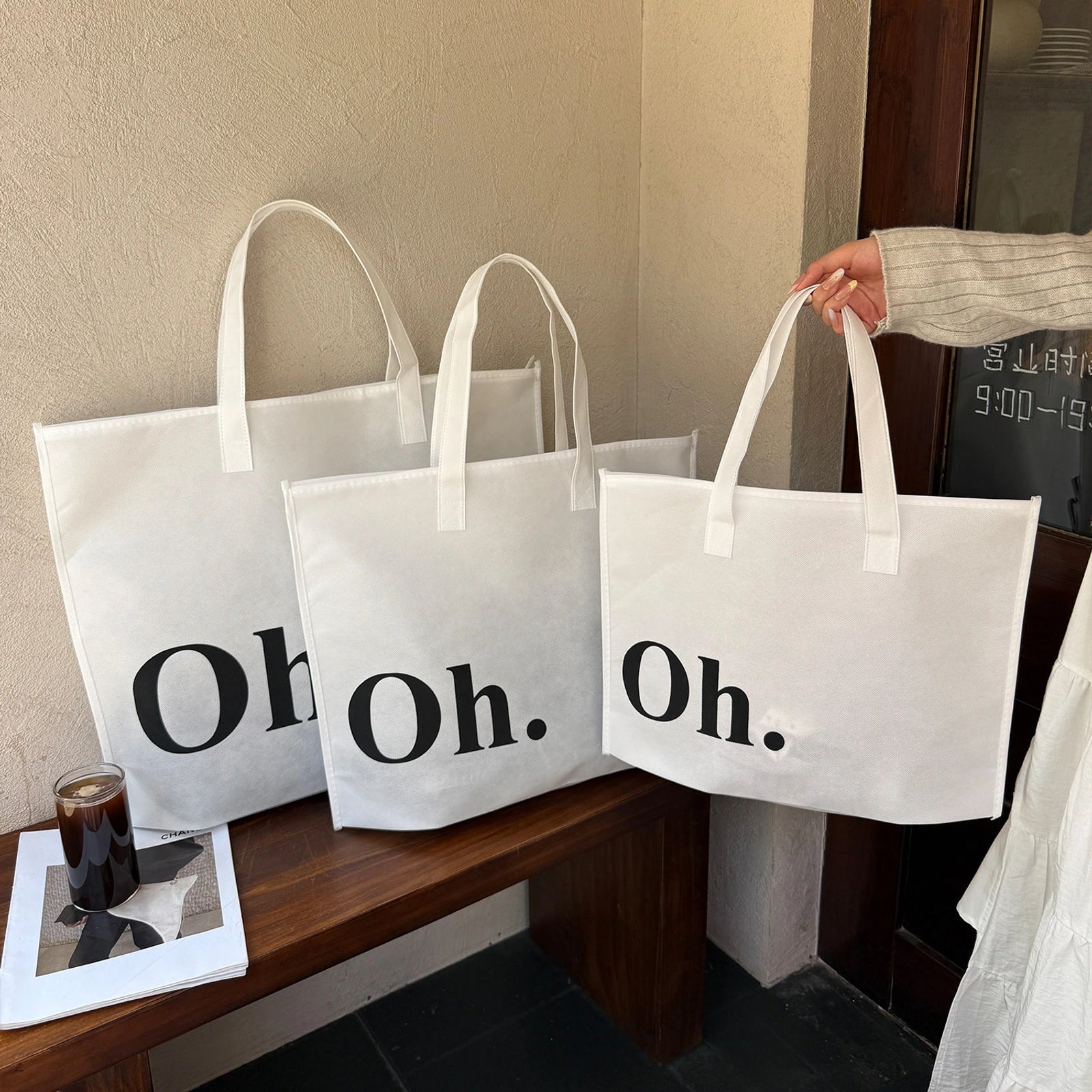 Boutique Non-Woven Tote Bags — 12 Styles — White Oh Zipper Tote