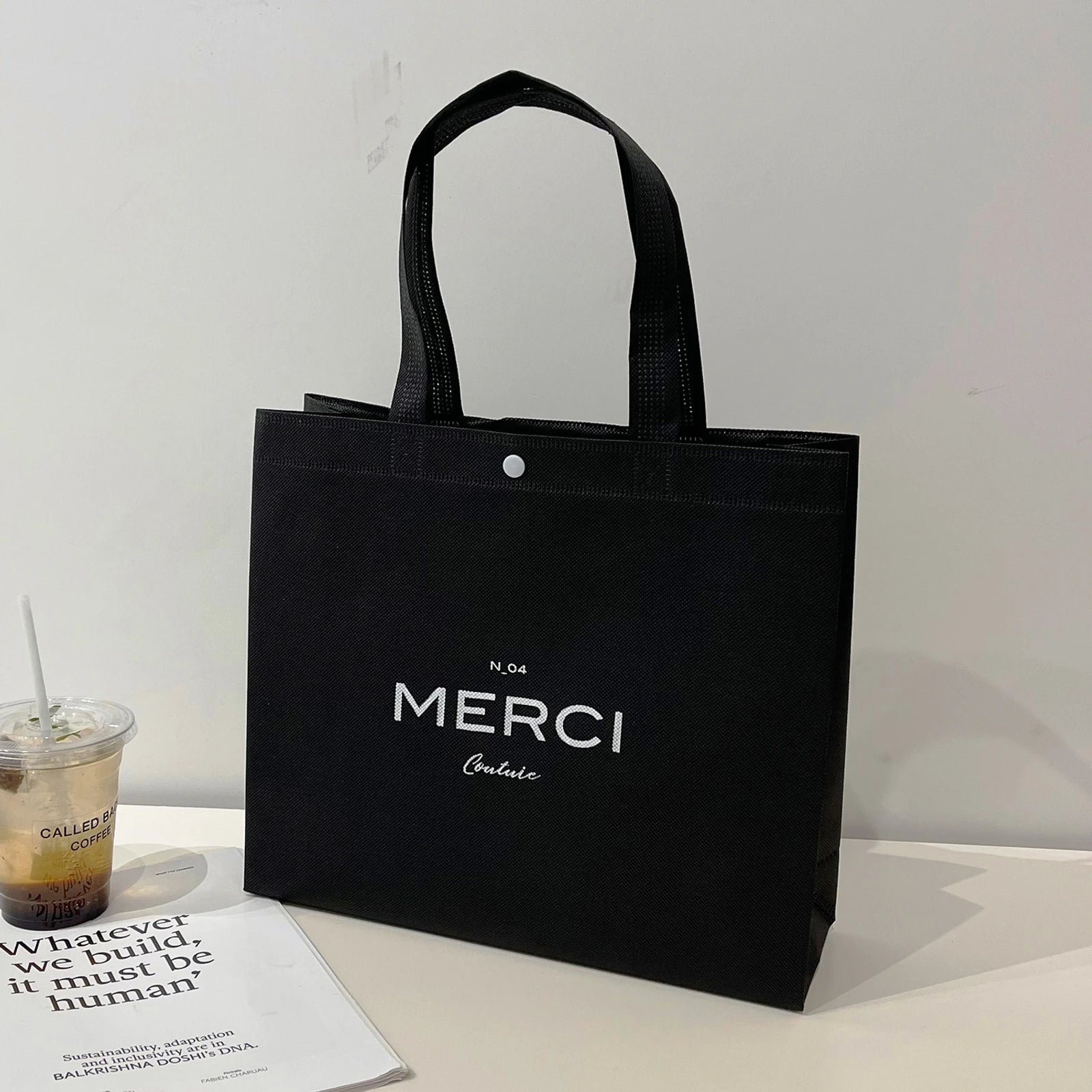 Boutique Non-Woven Tote Bags — 13 Styles — Black MERCITote