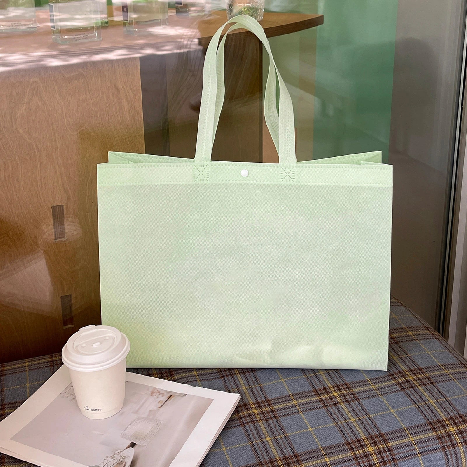 Boutique Non-Woven Tote Bags — 13 Styles — Light Green Plain Tote