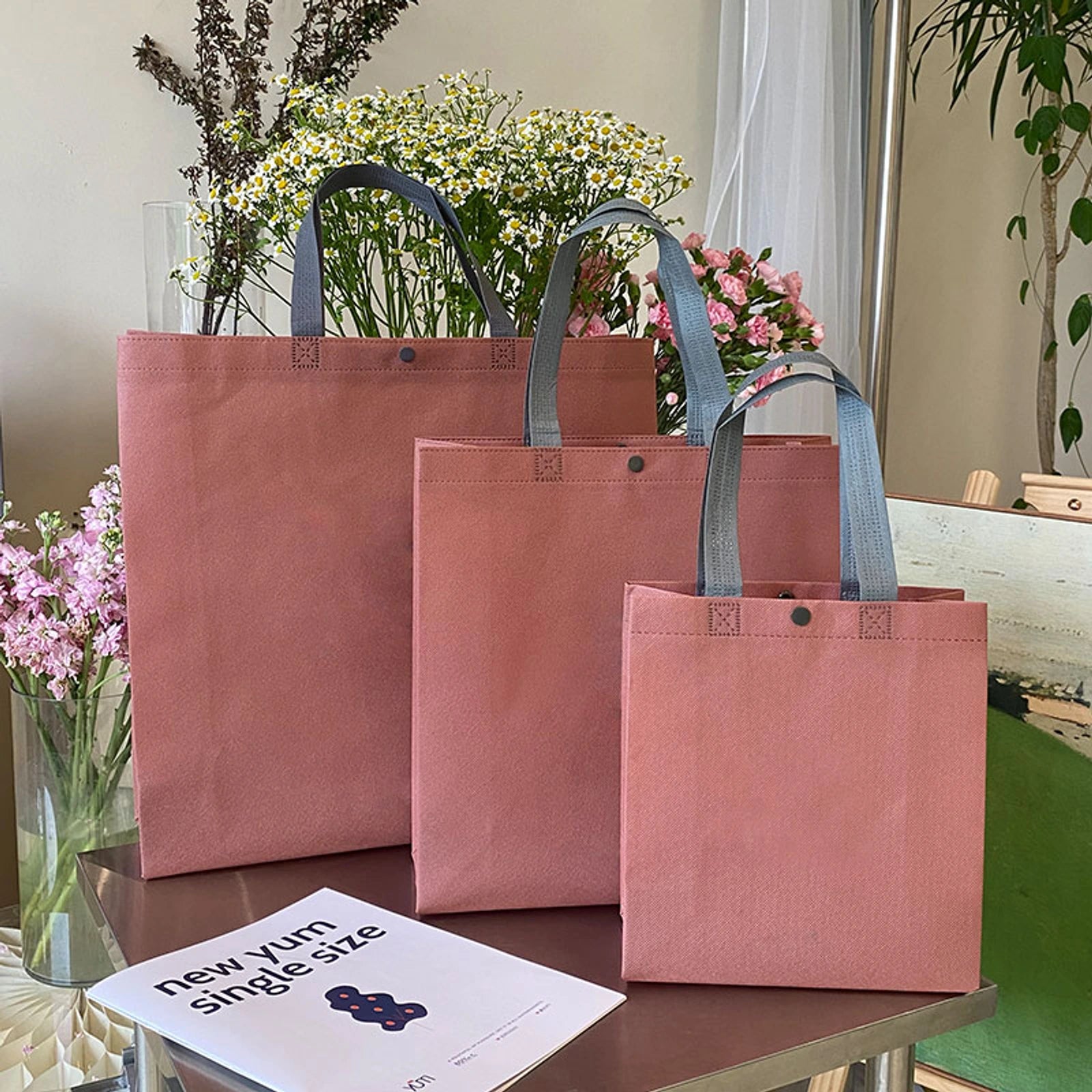 Boutique Non-Woven Tote Bags — 14 Styles — Dusty Pink Plain Tote
