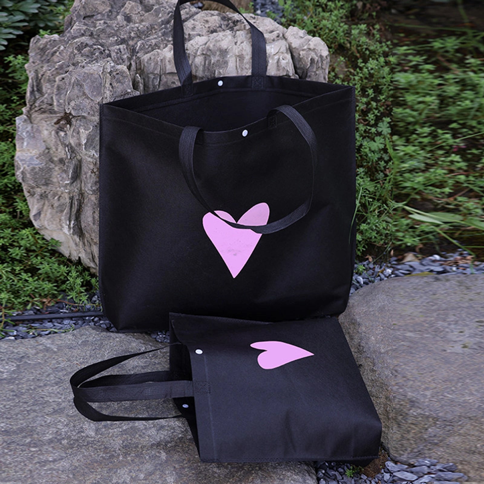 Boutique Non-Woven Tote Bags — 14 Styles — Large — Capacity — BlackWhite Print