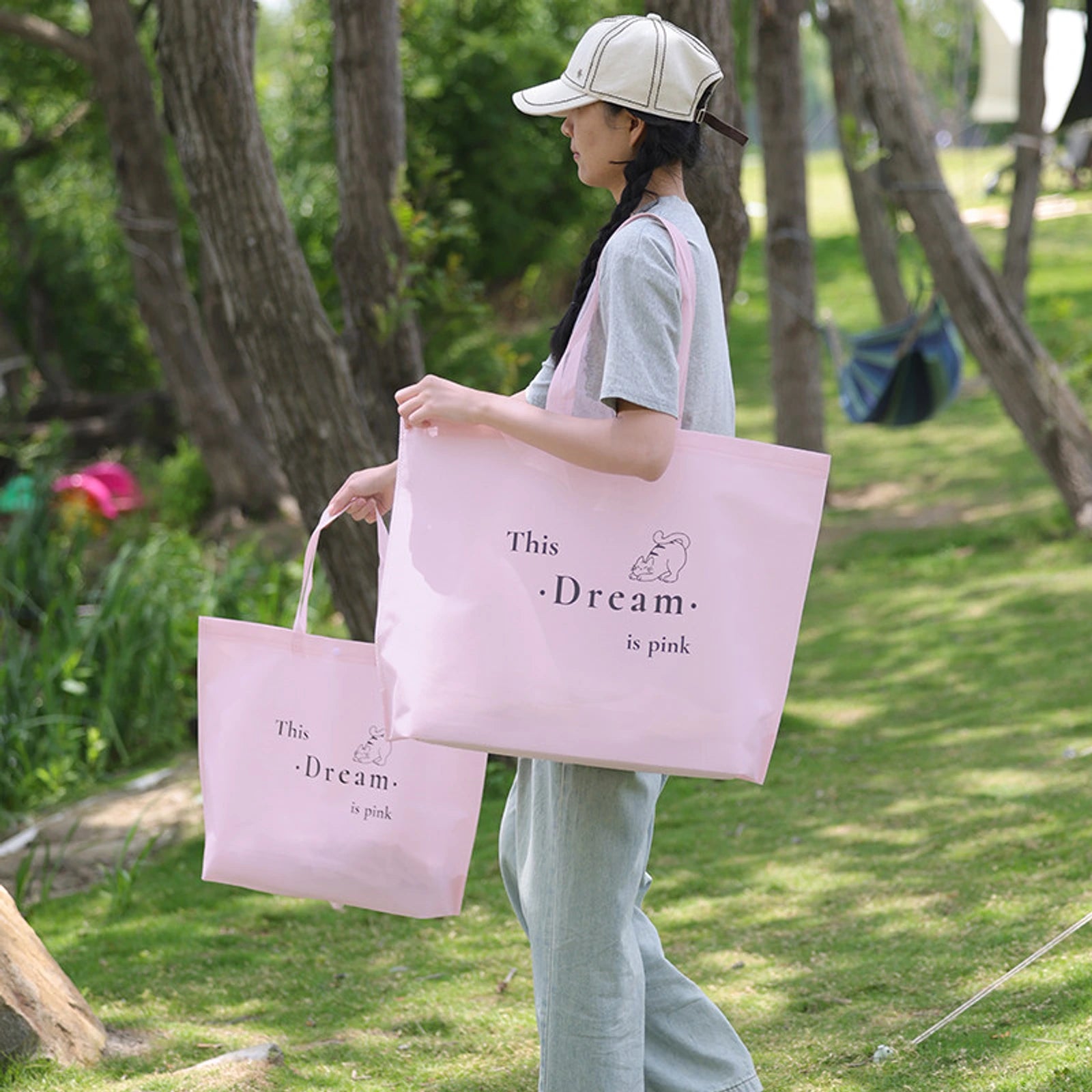 Boutique Non-Woven Tote Bags — 14 Styles — Large — Capacity — Sakura Pink