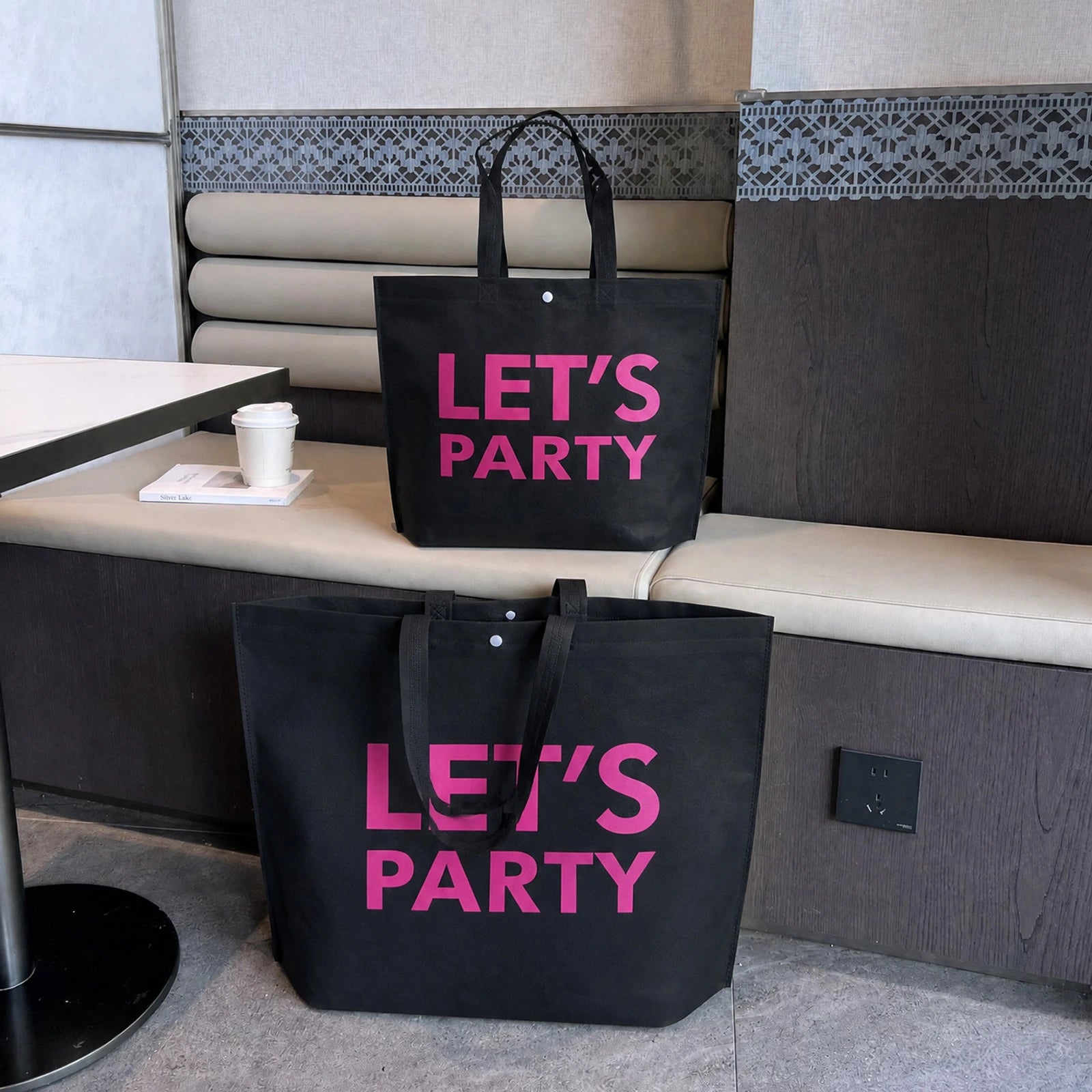 Boutique Non-Woven Tote Bags — 15 Styles — — Black & Hot Pink