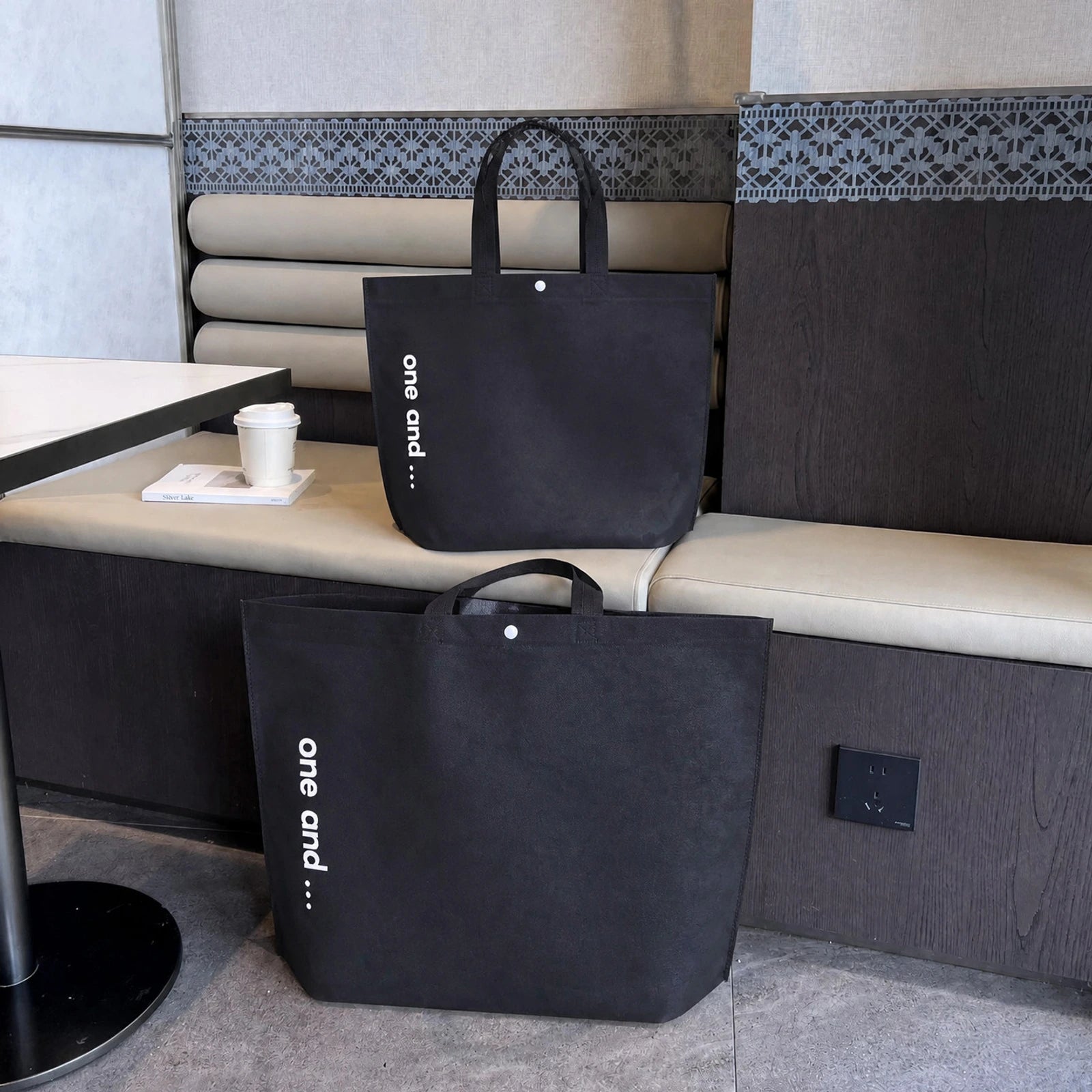 Boutique Non-Woven Tote Bags — 15 Styles — — BlackWhite Print