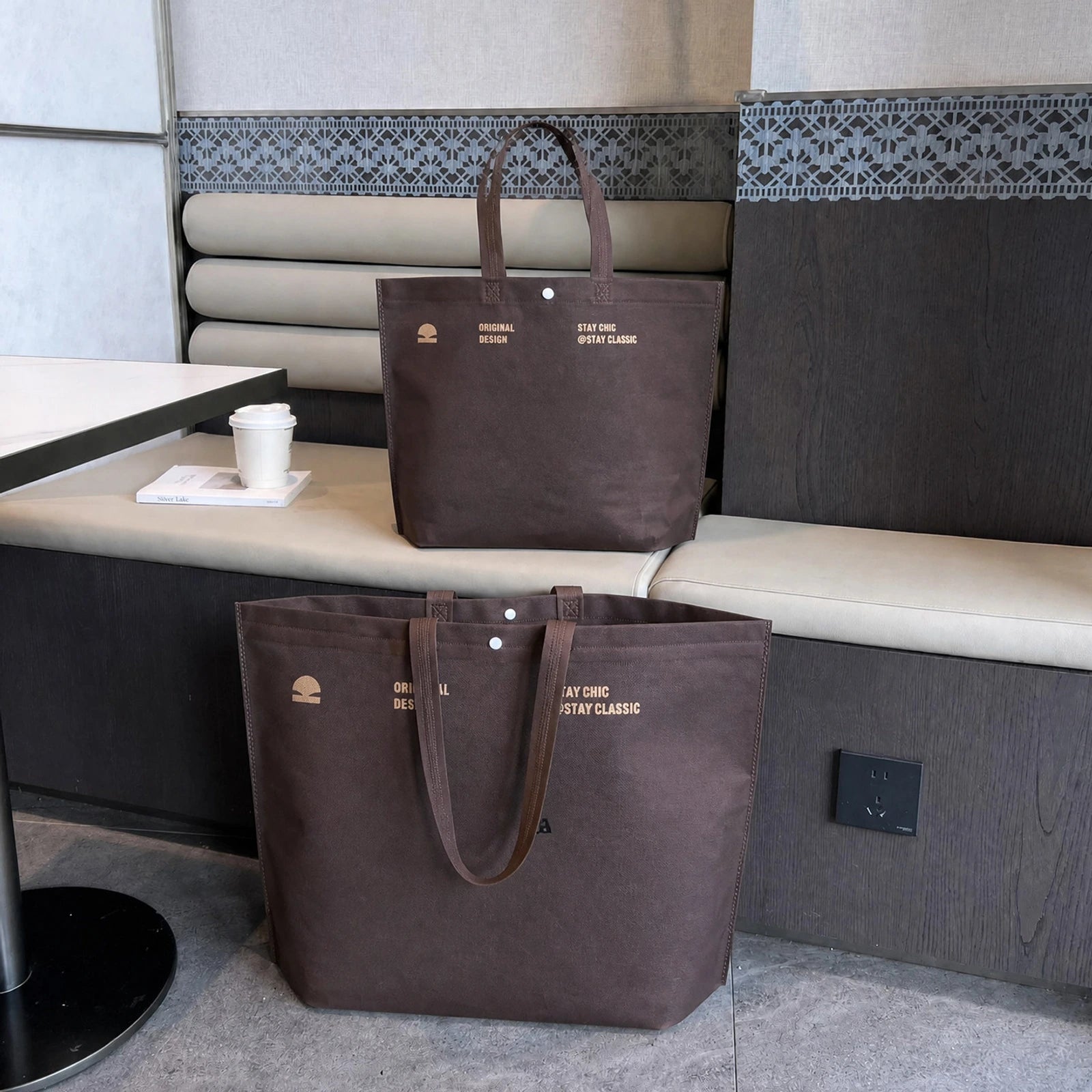 Boutique Non-Woven Tote Bags — 15 Styles — — Coffee Brown