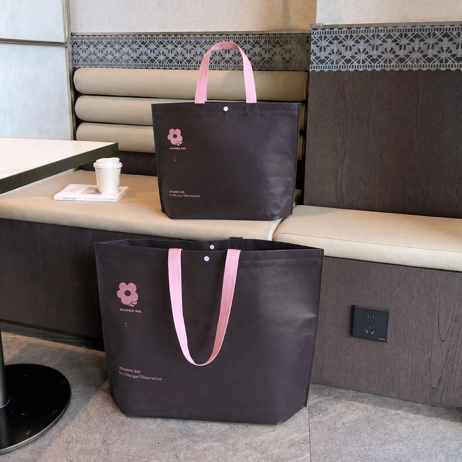 Boutique Non-Woven Tote Bags — 15 Styles — — Coffee Pink