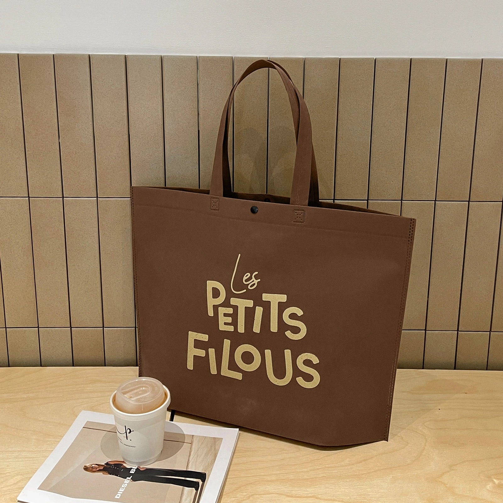 Boutique Non-Woven Tote Bags — 16 Styles — PETITS Brown Tote Extra — Large Capacity