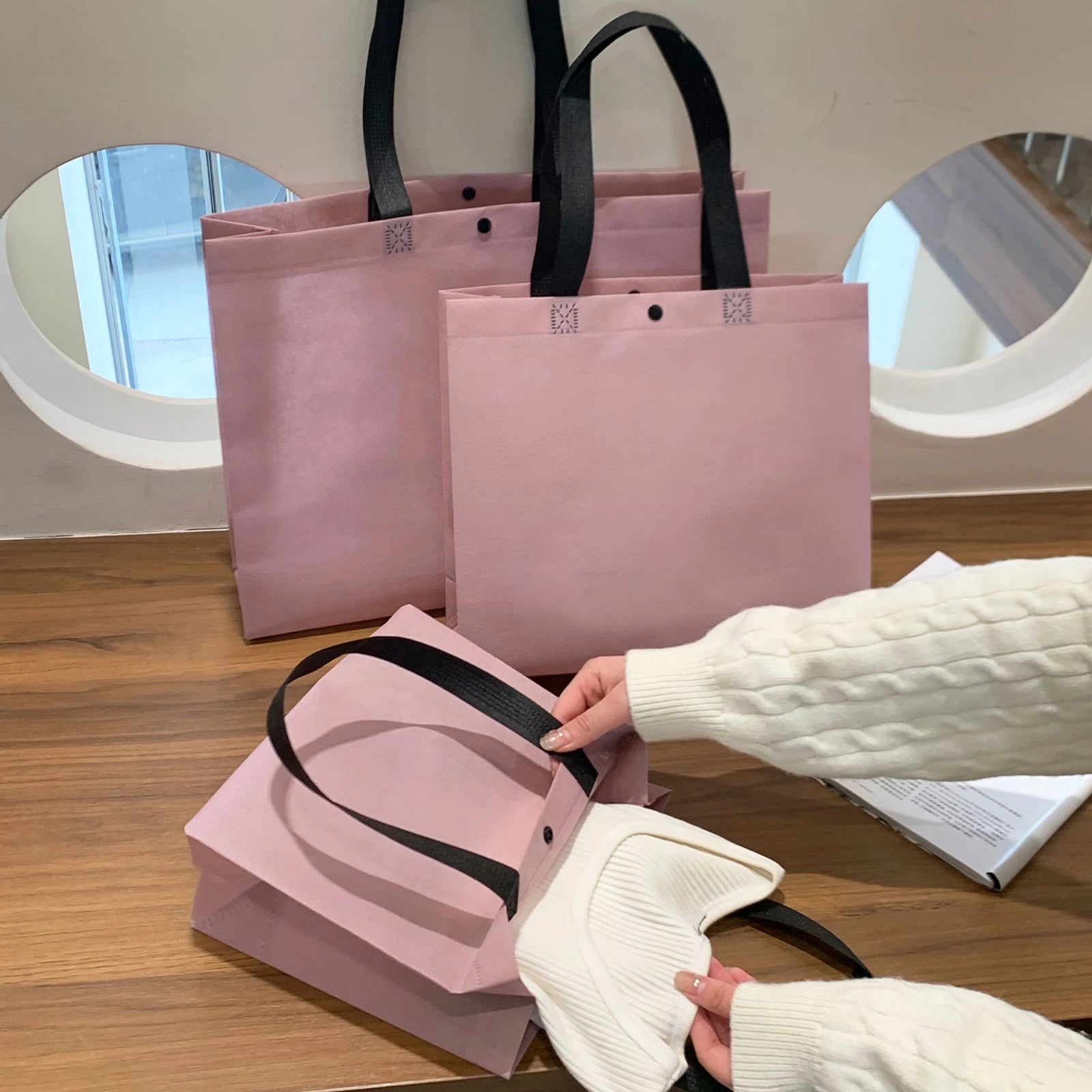Boutique Non-Woven Tote Bags — 16 Styles — Pink Purple Shoulder Carry