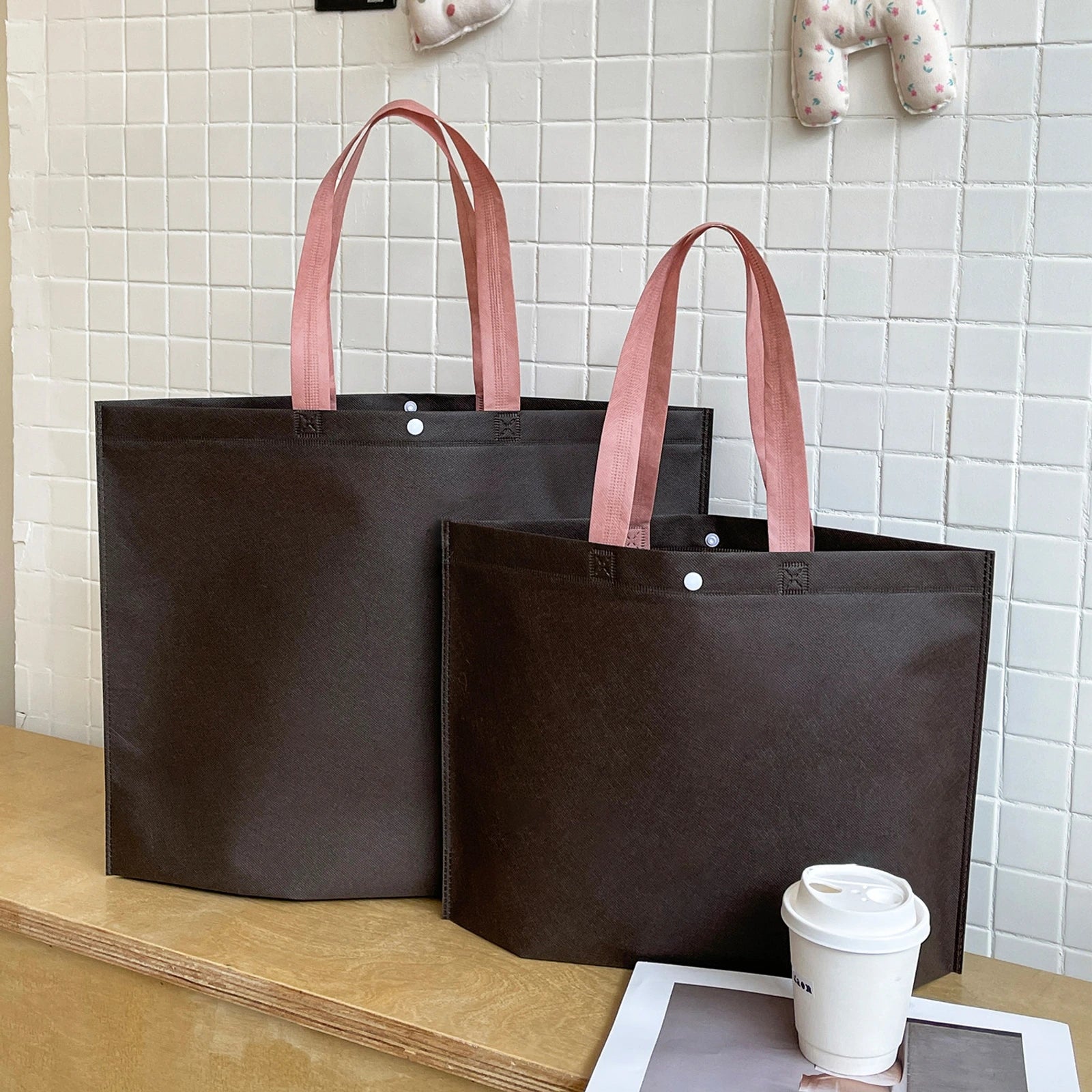Boutique Non-Woven Tote Bags — 16 Styles — Plain Coffee Brown Tote