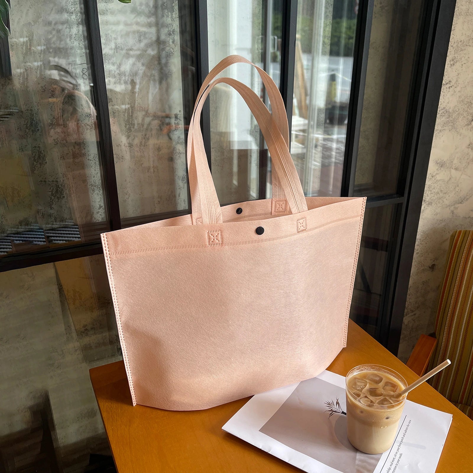 Boutique Non-Woven Tote Bags — 16 Styles — Plain Light Pink Tote