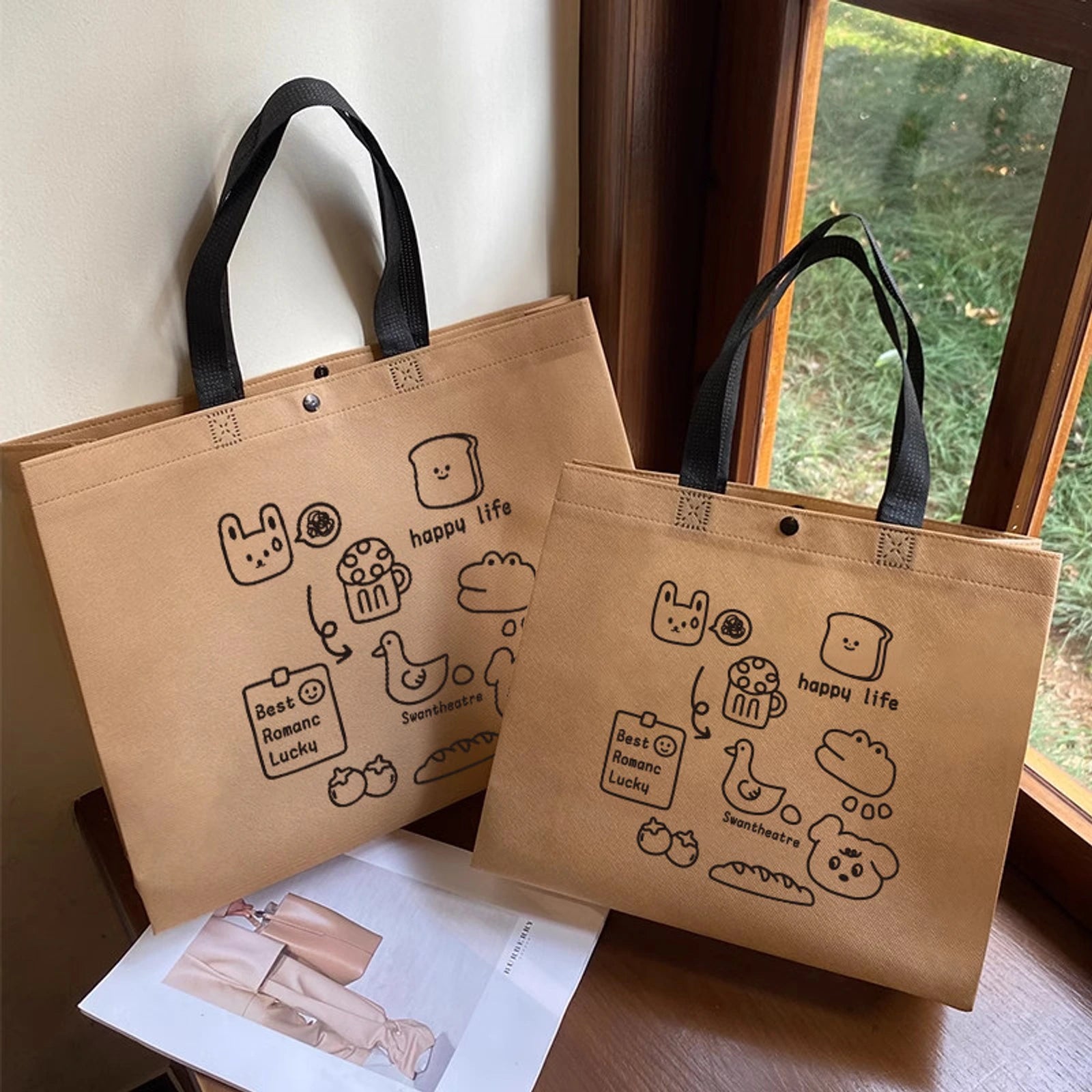 Boutique Non-Woven Tote Bags — 17 Styles — Brown Bread Bear Print Tote