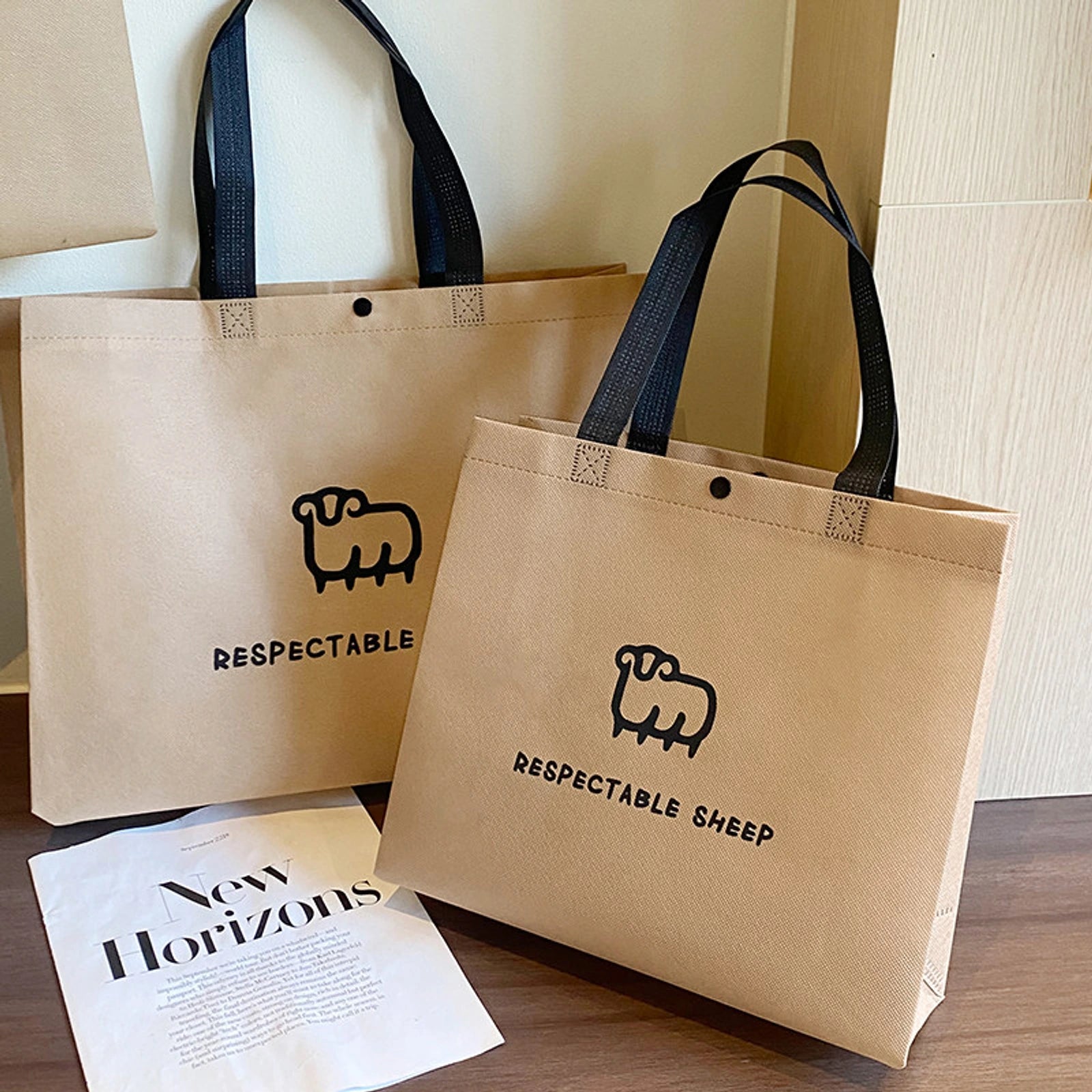 Boutique Non-Woven Tote Bags — 17 Styles — Brown Lamb Print — Extra Large
