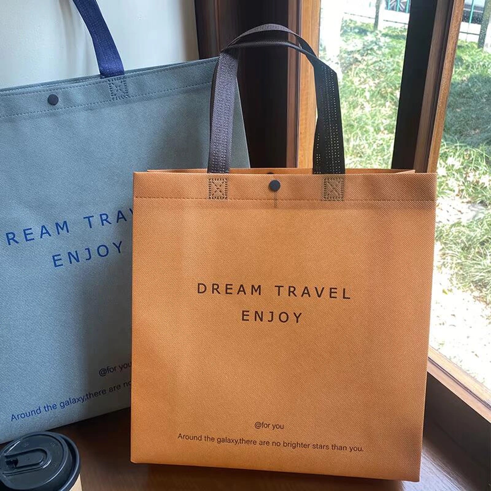Boutique Non-Woven Tote Bags — 17 Styles — Dream Khaki Snap — Closure Shoulder Carry