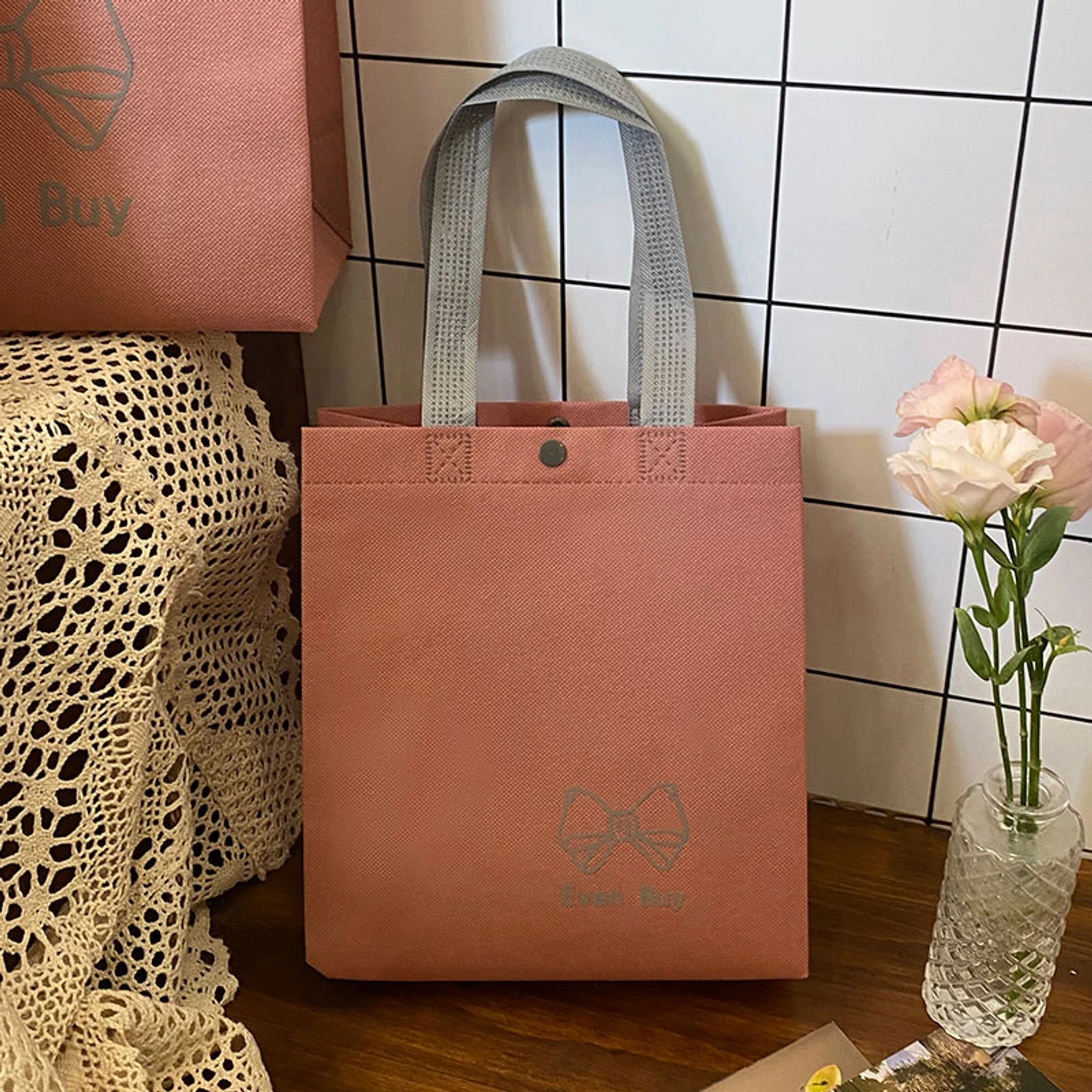 Boutique Non-Woven Tote Bags — 17 Styles — EVENPink Snap — Closure Shoulder Carry