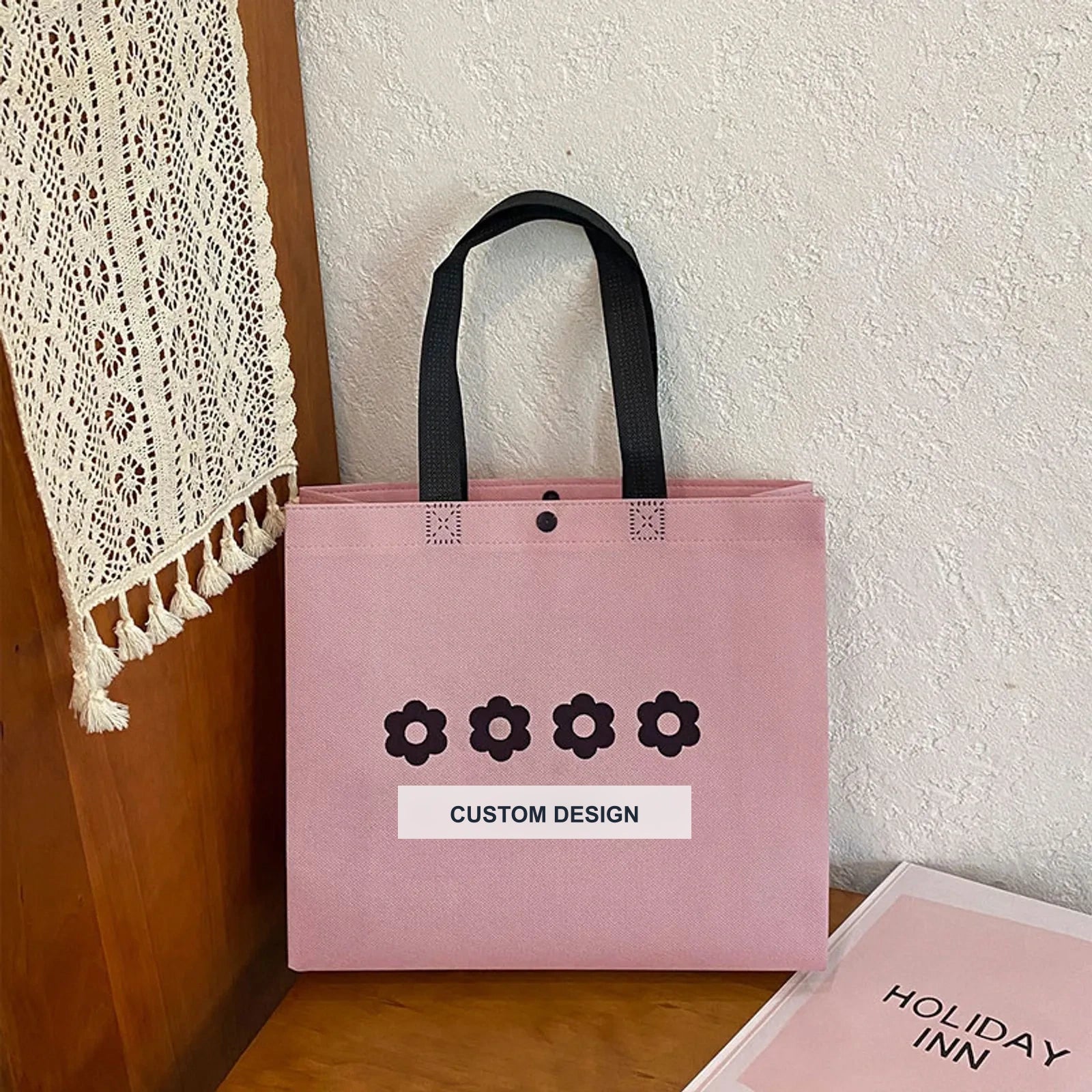 Boutique Non-Woven Tote Bags — 17 Styles — Light Purple Blossom Print Tote
