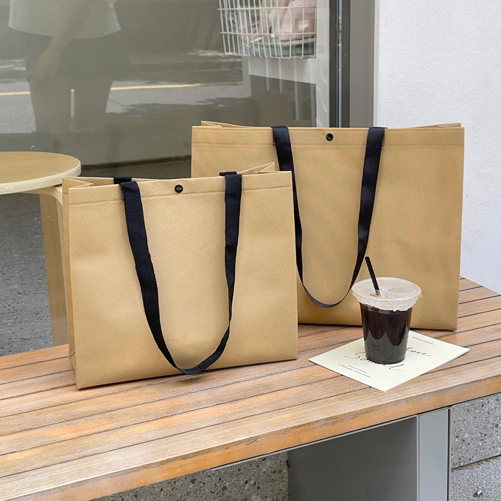 Boutique Non-Woven Tote Bags — 19 Styles — Brown Plain Tote — Webbing Handles — 90 gsm