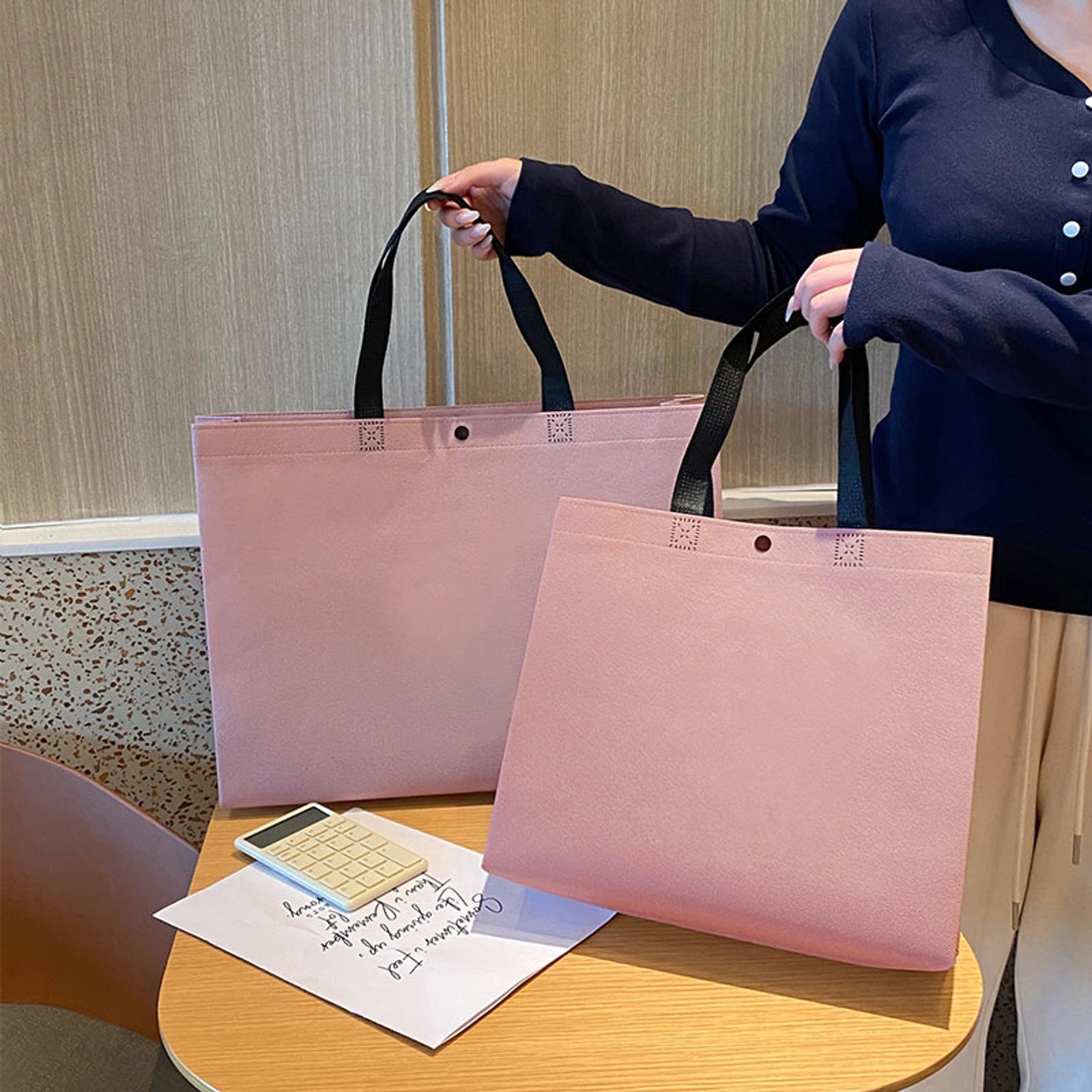 Boutique Non-Woven Tote Bags — 19 Styles — Light Purple Snap — Closure Plain