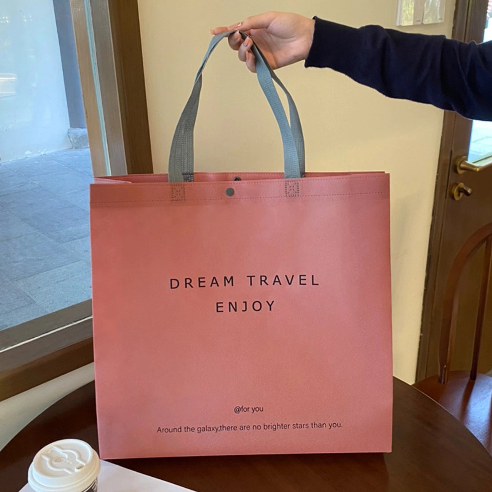 Boutique Non-Woven Tote Bags — 2 Styles — Dream Pink Snap — Closure Shoulder Carry