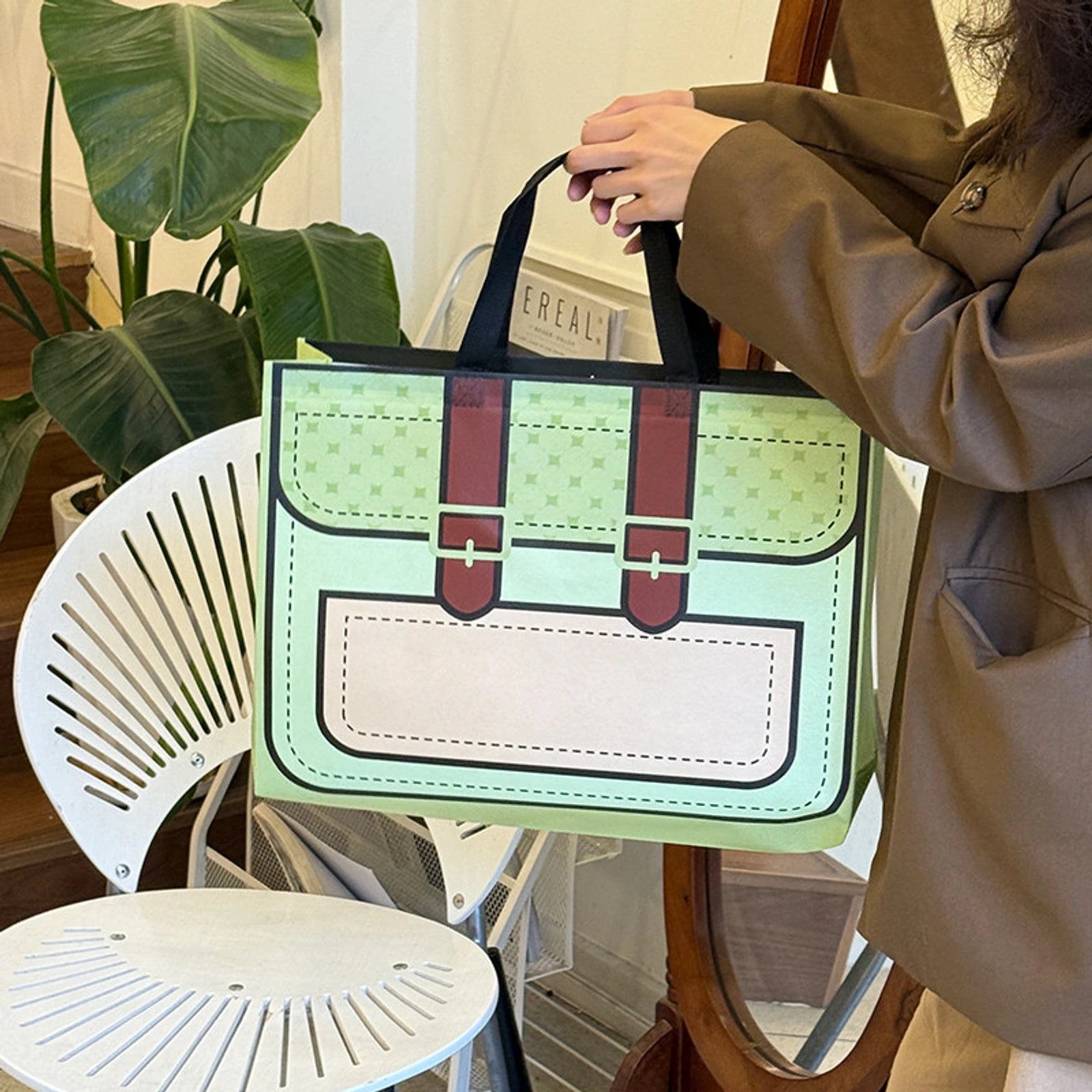 Boutique Non-Woven Tote Bags — 2 Styles — Green — Handbag Print