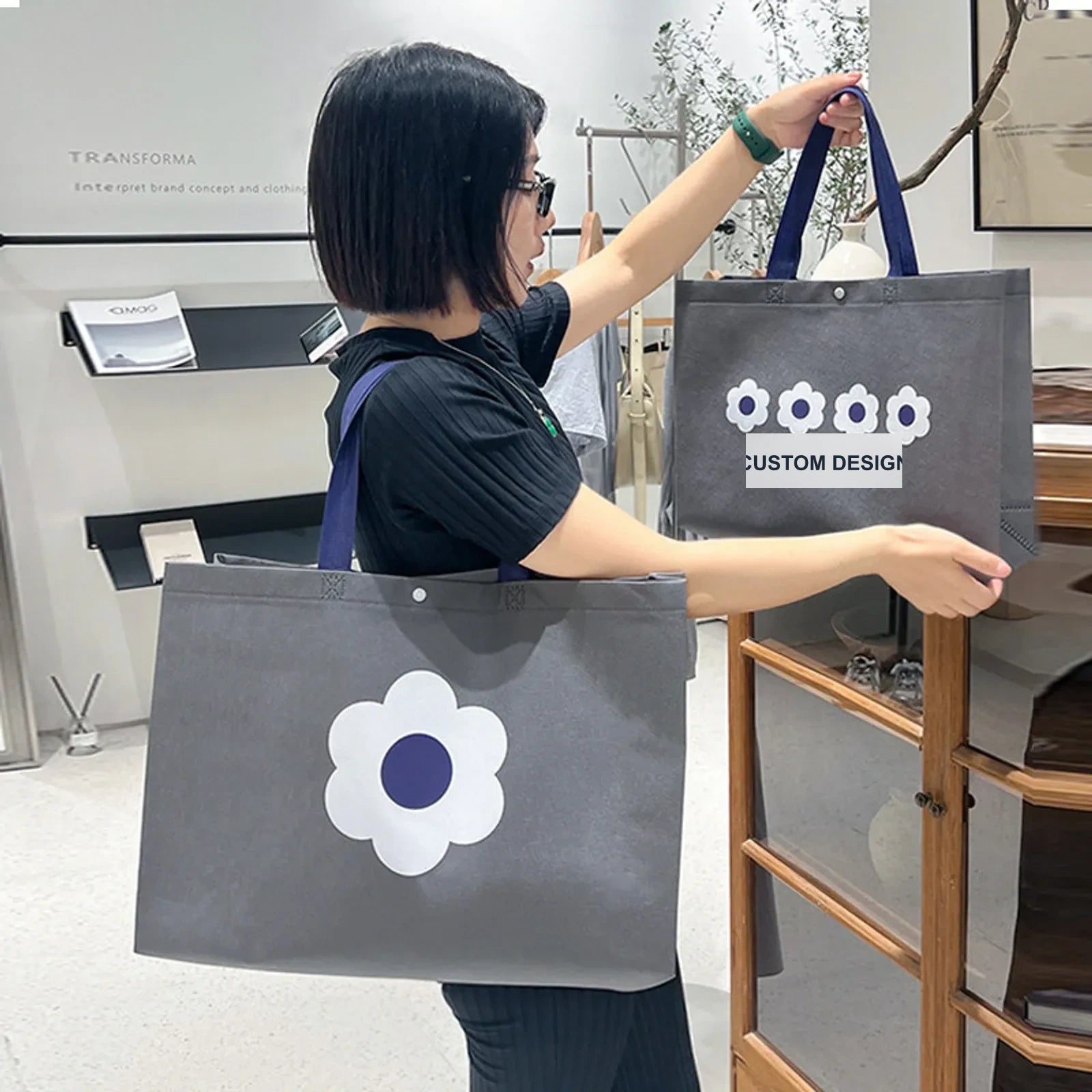 Boutique Non-Woven Tote Bags — 2 Styles — Heavy — Duty — Elegant Gray