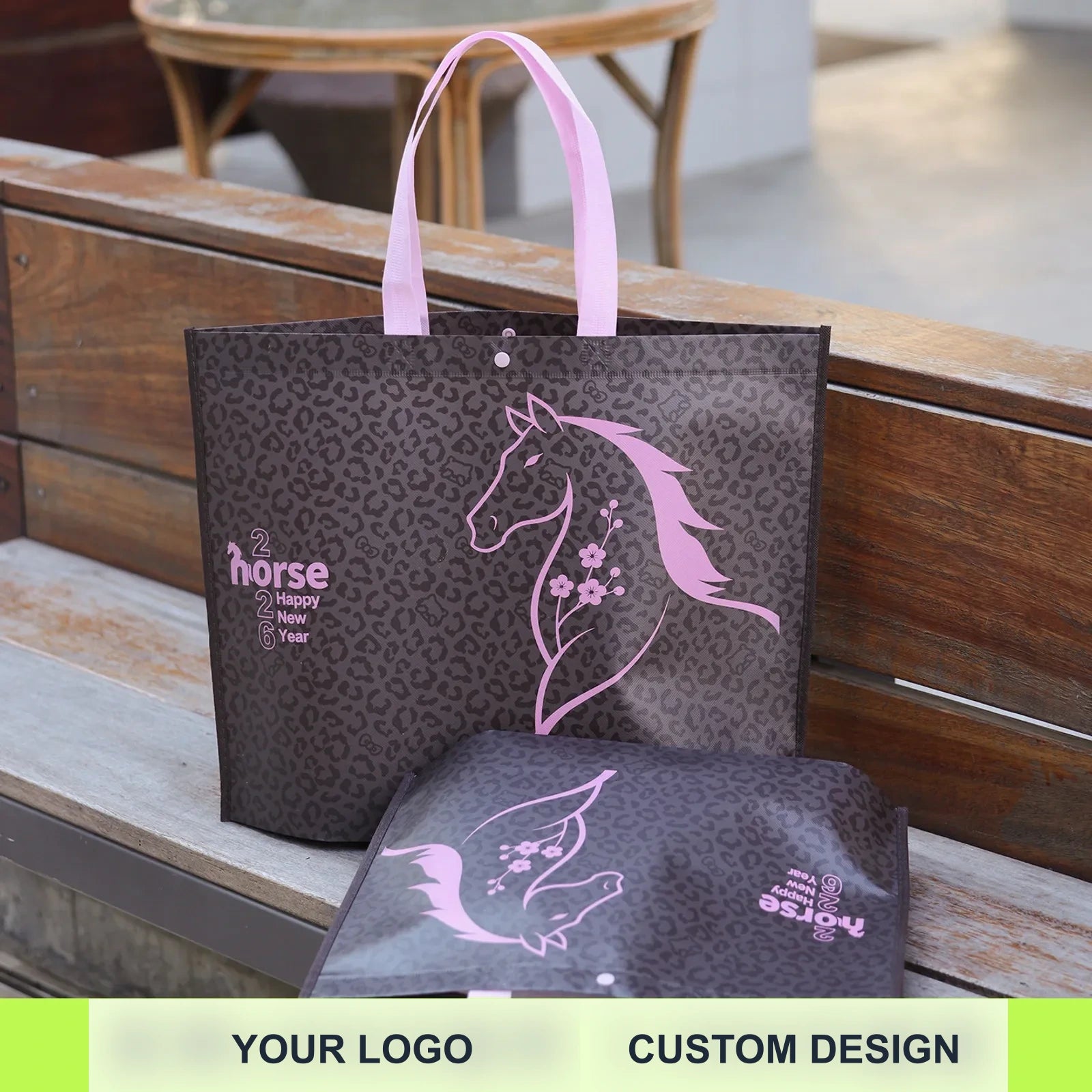 Boutique Non-Woven Tote Bags — 2 Styles — Leopard Horse Print