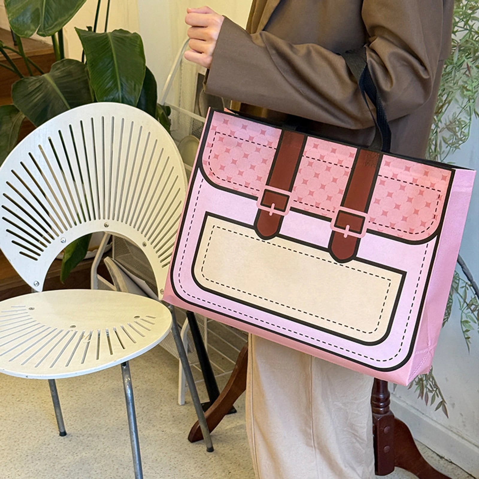 Boutique Non-Woven Tote Bags — 2 Styles — Pink — Handbag Print